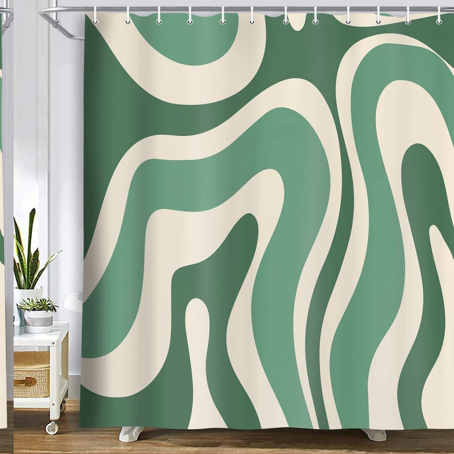 Green Shower Curtain 69x70 Inches with Hooks