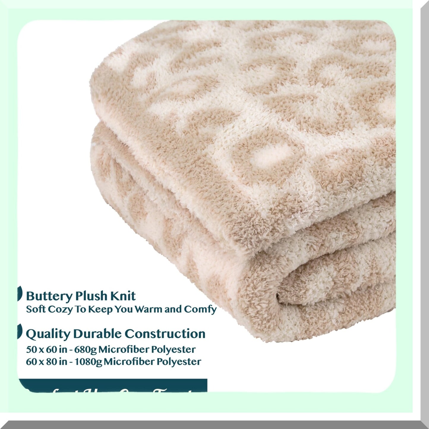 CozyFluff Leopard Knit Throw - Super Soft, Lightweight, All-Season Blanket for Couch & Bed, 50x60 inches