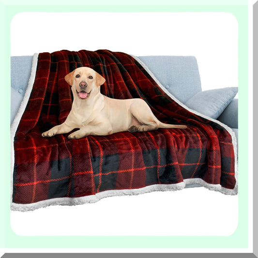 Ultimate PetShield Waterproof Blanket - Plush, Soft, Warm Sherpa Couch Protector for Dogs, Cats, and Pets - Red Plaid, 60x80