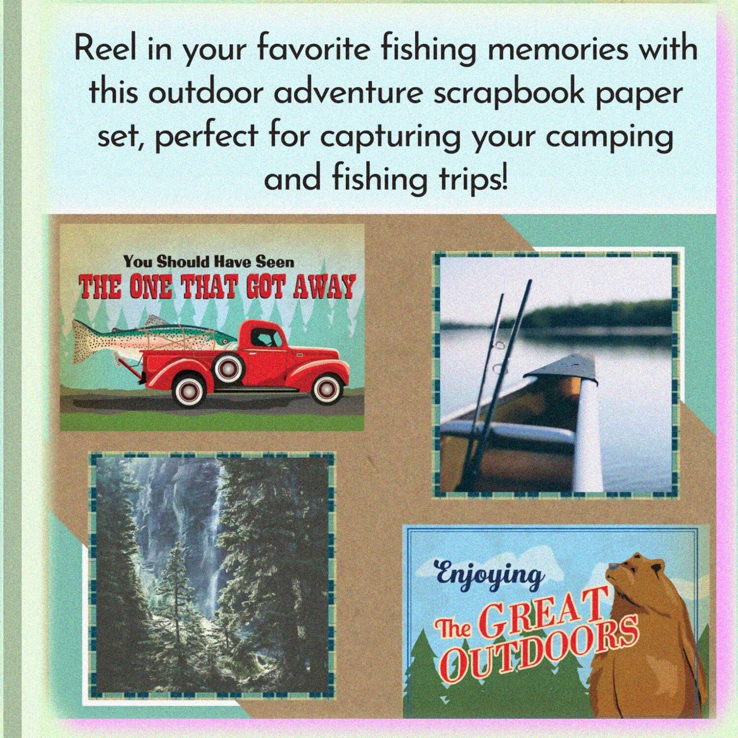 Outdoor Camping and Fishing Scrapbook Paper Set of 4
