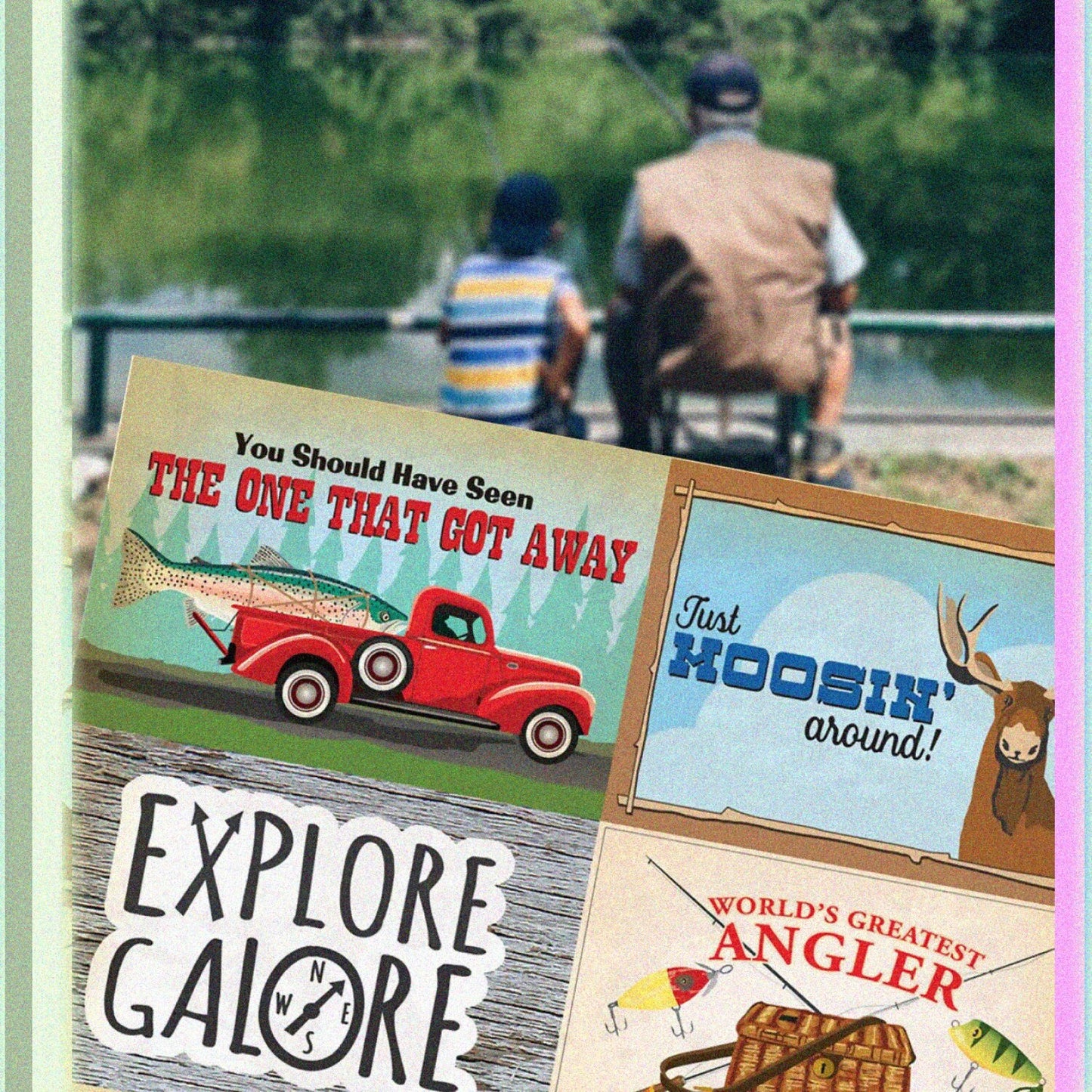 Outdoor Camping and Fishing Scrapbook Paper Set of 4