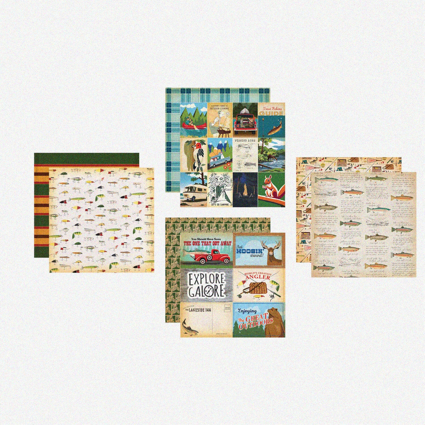 Outdoor Camping and Fishing Scrapbook Paper Set of 4