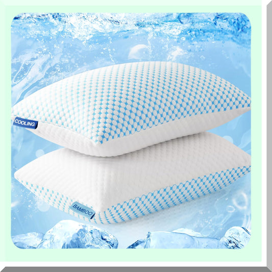 CoolDream Adjustable Loft Memory Foam Pillow - Cooling Breathable Firm Support for Sleeping - Standard Size 2 Pack