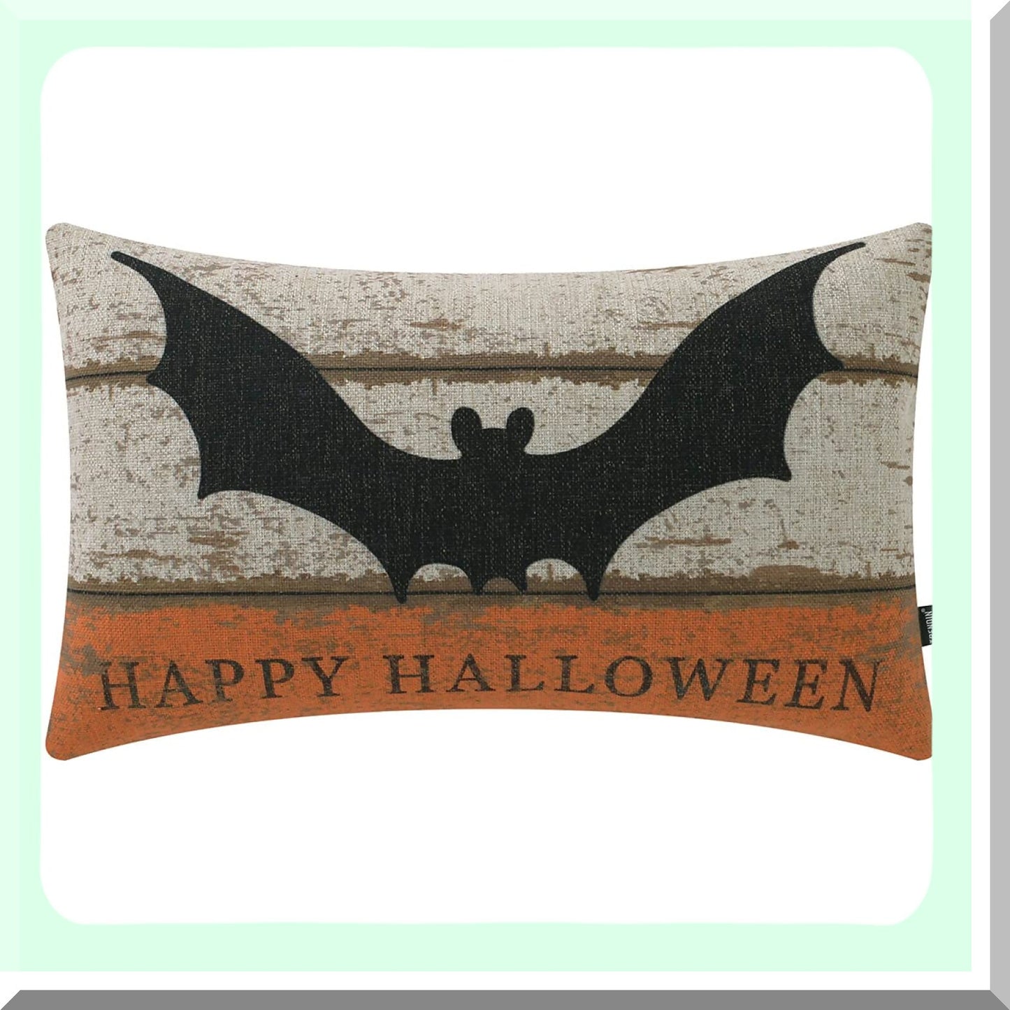 Farmhouse Bat Lumbar Pillow Cover - Retro Orange and Black Throw Pillowcase for Sofa Couch, Chair, Office - Linen Cushion Cover 20x12 inch