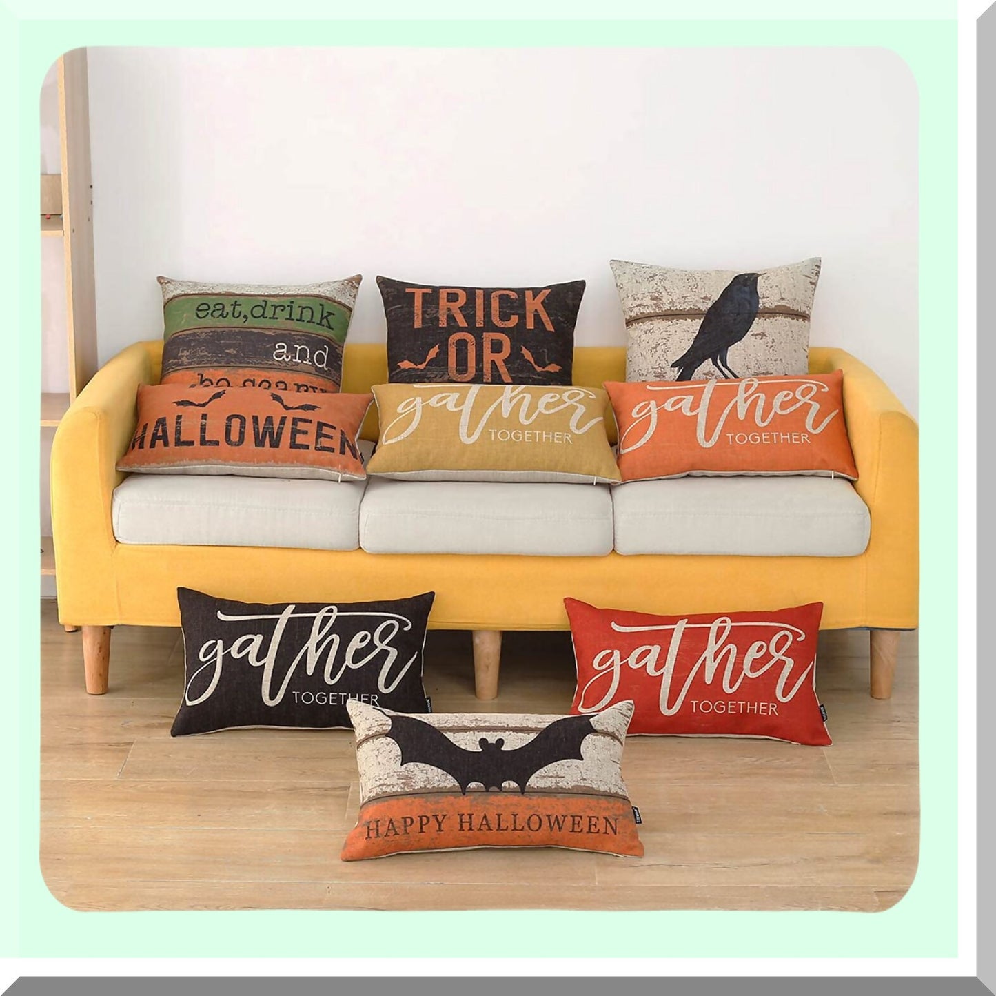 Farmhouse Bat Lumbar Pillow Cover - Retro Orange and Black Throw Pillowcase for Sofa Couch, Chair, Office - Linen Cushion Cover 20x12 inch