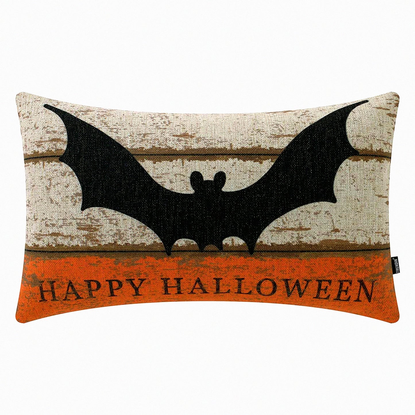 Farmhouse Bat Lumbar Pillow Cover - Retro Orange and Black Throw Pillowcase for Sofa Couch, Chair, Office - Linen Cushion Cover 20x12 inch