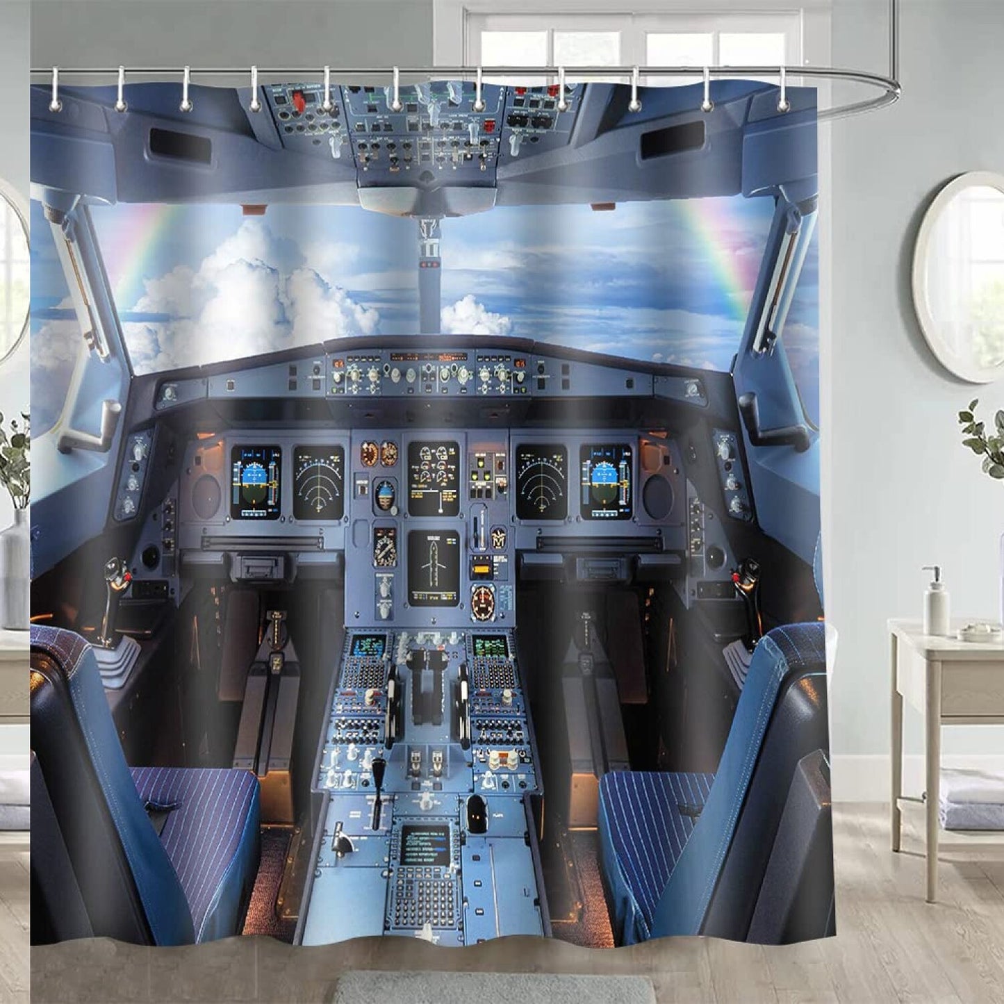 Airplane Cockpit Cloud Sky Shower Curtain 72x72in