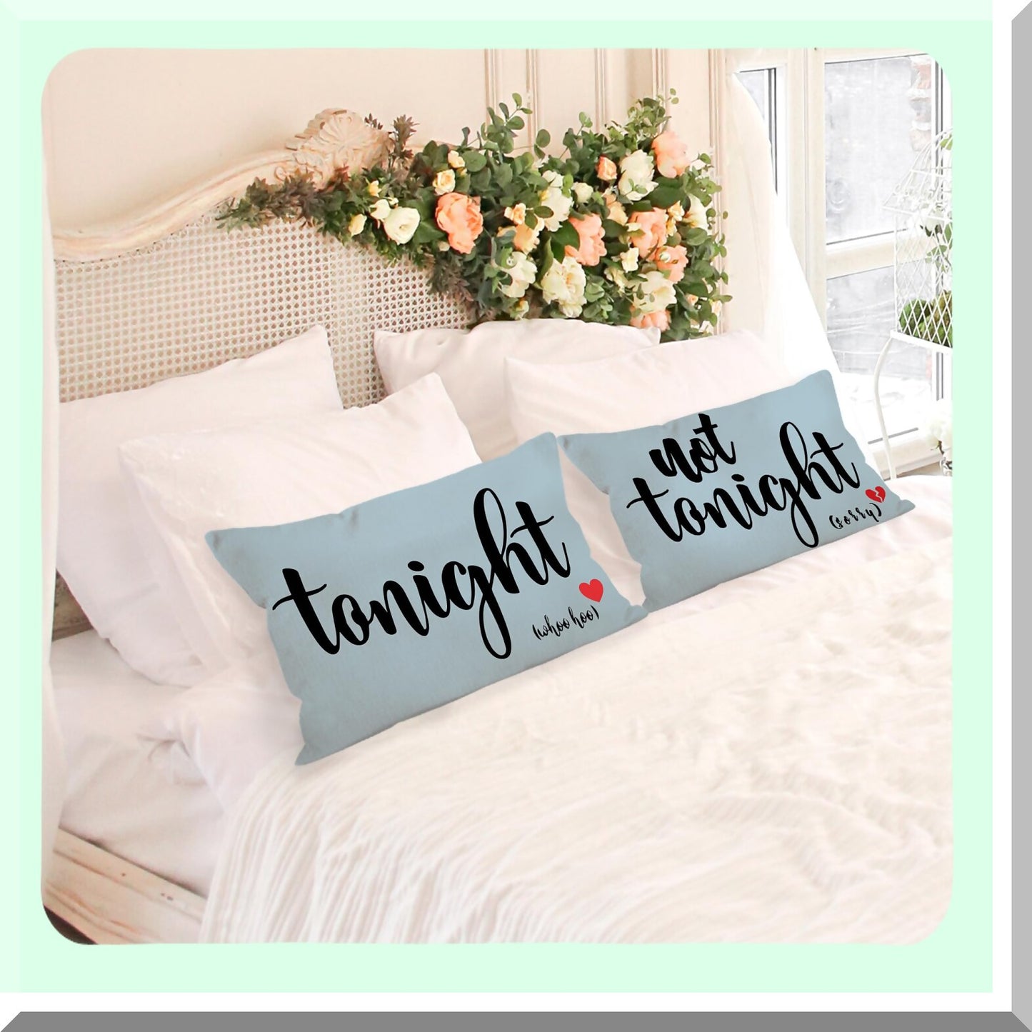 Funny Love Nest Pillow Cover - Bridal Shower & Wedding Gifts - Couples Linen Pillowcase - Bachelorette Party Decor - Light Blue 12x20 Pillow Cover