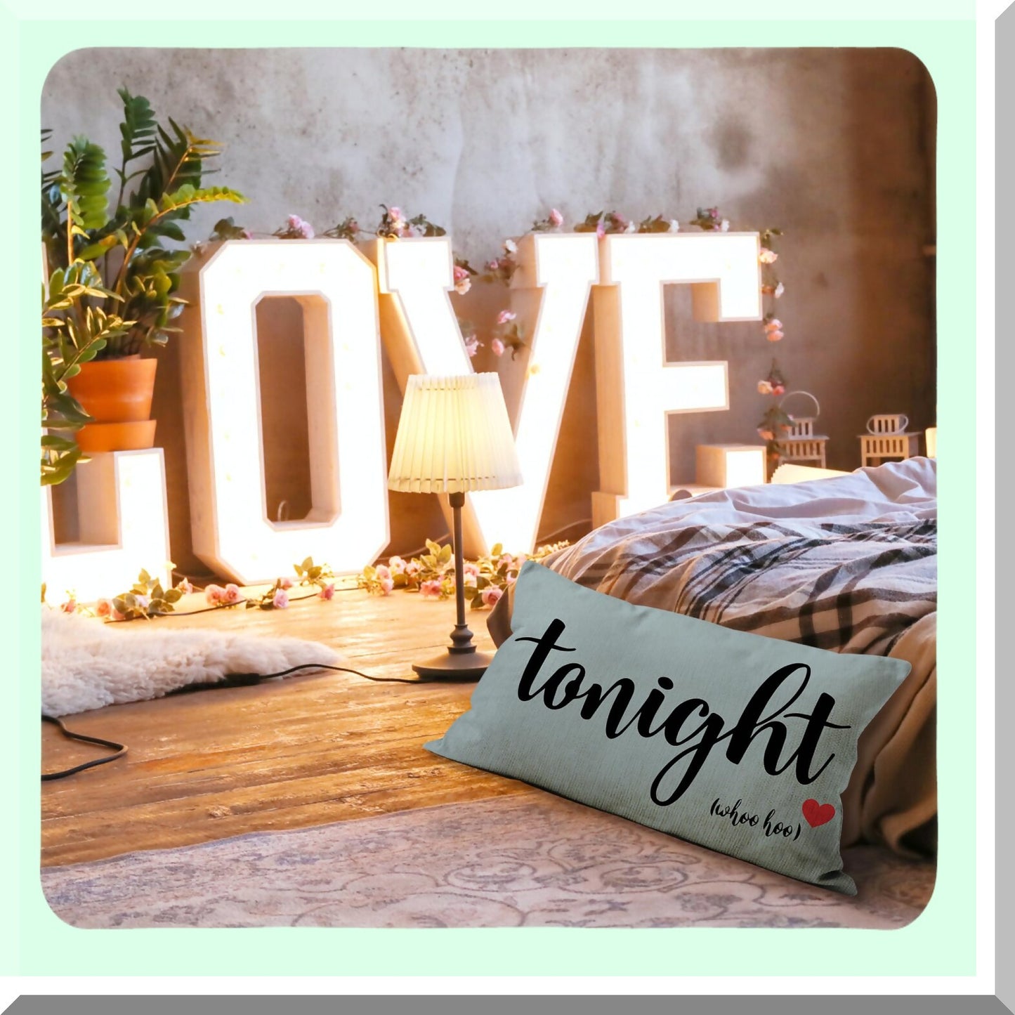 Funny Love Nest Pillow Cover - Bridal Shower & Wedding Gifts - Couples Linen Pillowcase - Bachelorette Party Decor - Light Blue 12x20 Pillow Cover