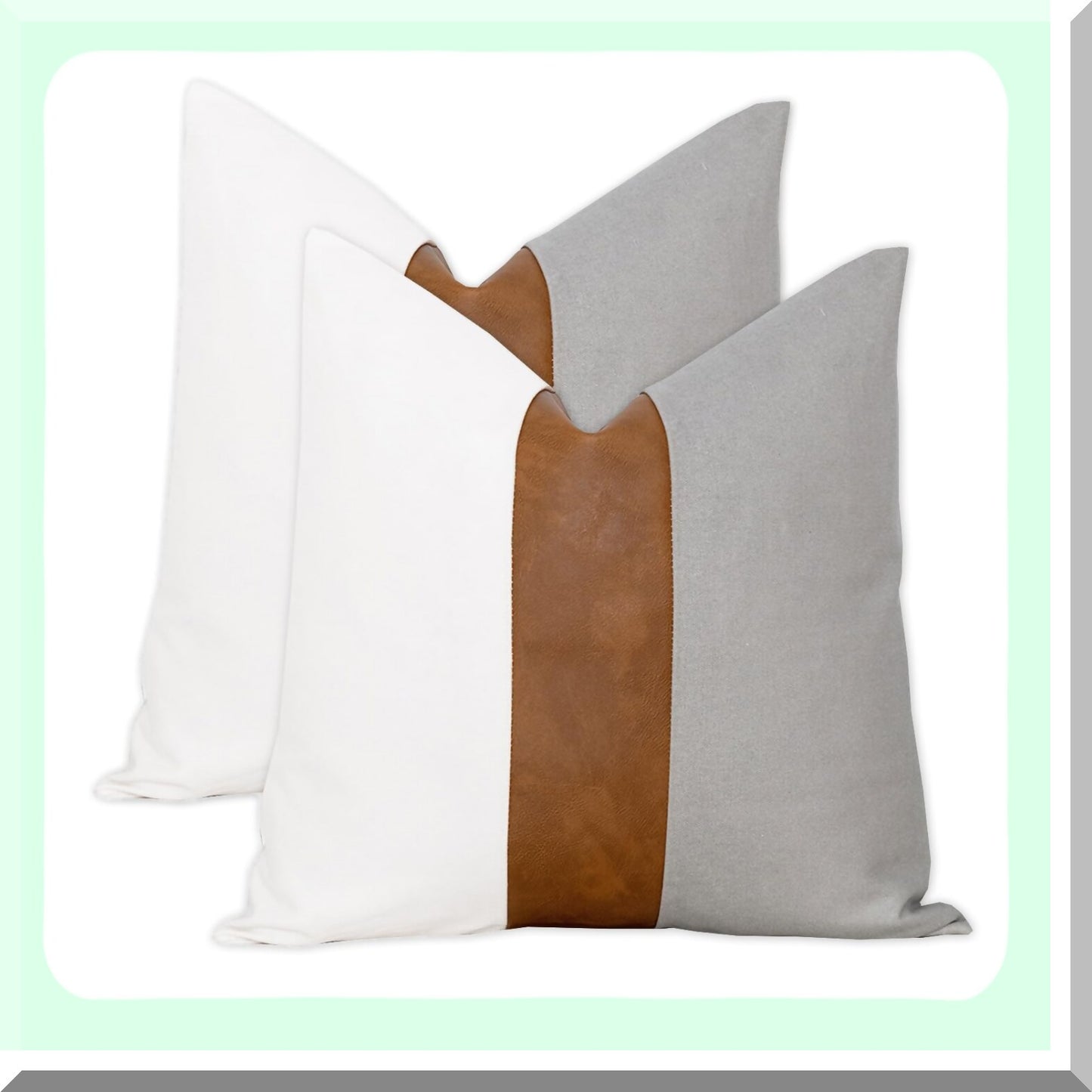Modern Farmhouse Leather Pillow Covers - Set of 2 | Decorative Square Sofa Bed Couch Accent Cases | 18x18 Inches Throw Pillow Cover Pack