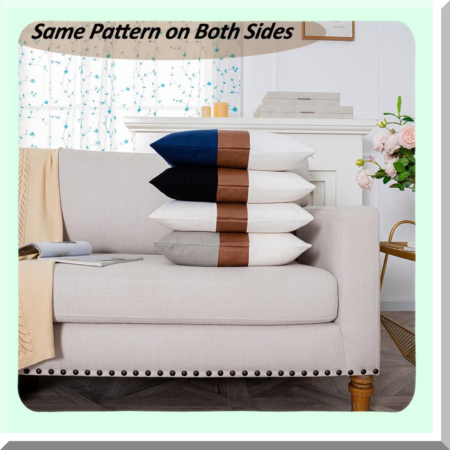 Modern Farmhouse Leather Pillow Covers - Set of 2 | Decorative Square Sofa Bed Couch Accent Cases | 18x18 Inches Throw Pillow Cover Pack