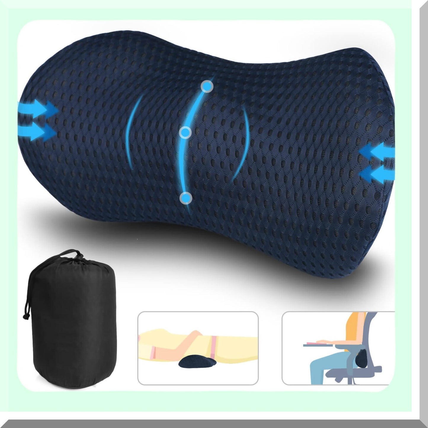 MemoryFoam Lumbar Support Pillow - Back Pain Relief Cushion for Office Chair, Car Seat, Sleeping, Travel, Couch - Lower Back Support Rest Pillow