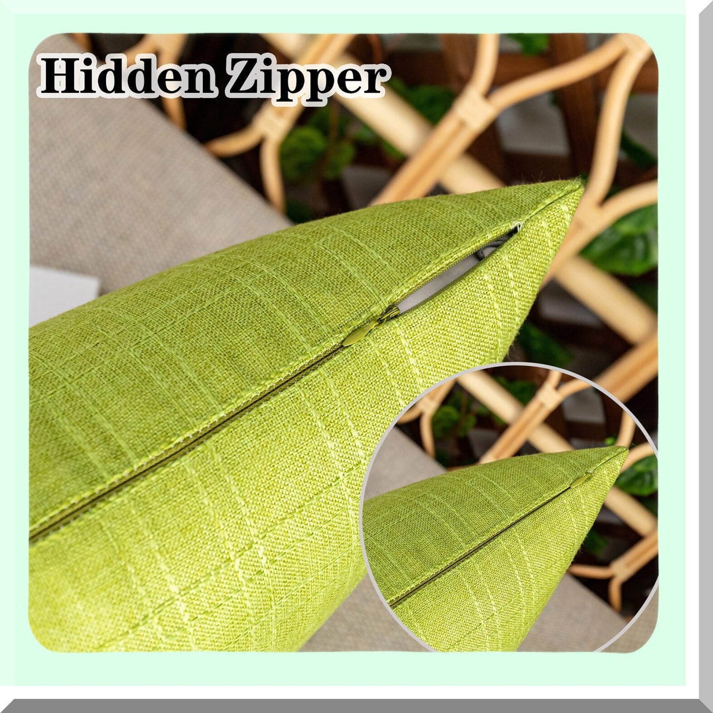 Waterproof Checkered Outdoor Pillow Covers - Set of 2 | Decorative Square Cushion Cases for Patio Couch | Green 12x20 inches 30x50 cm