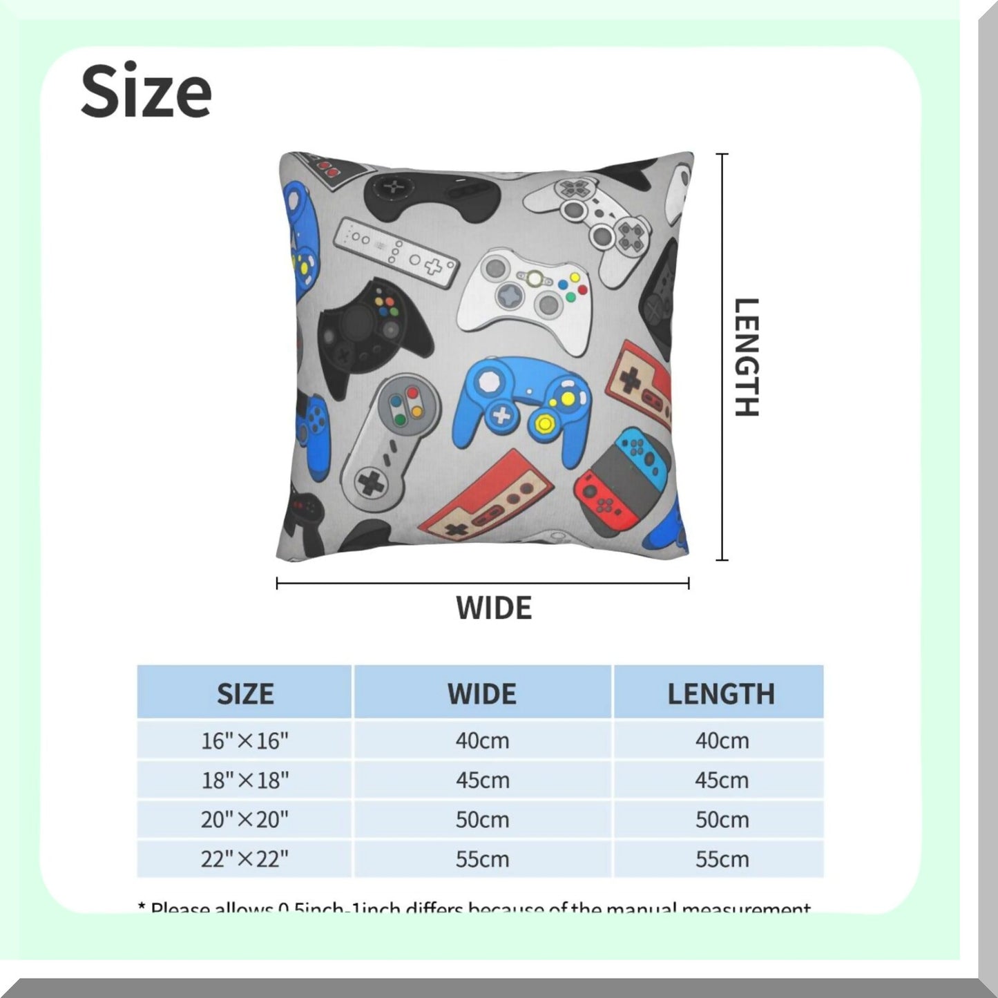 Colorful Gamepad Throw Pillow Covers - Set of 2 Grey Background Video Game Controller Square Cushion Cases - Home Decor for Bedroom Sofa Chair - 18"x18"