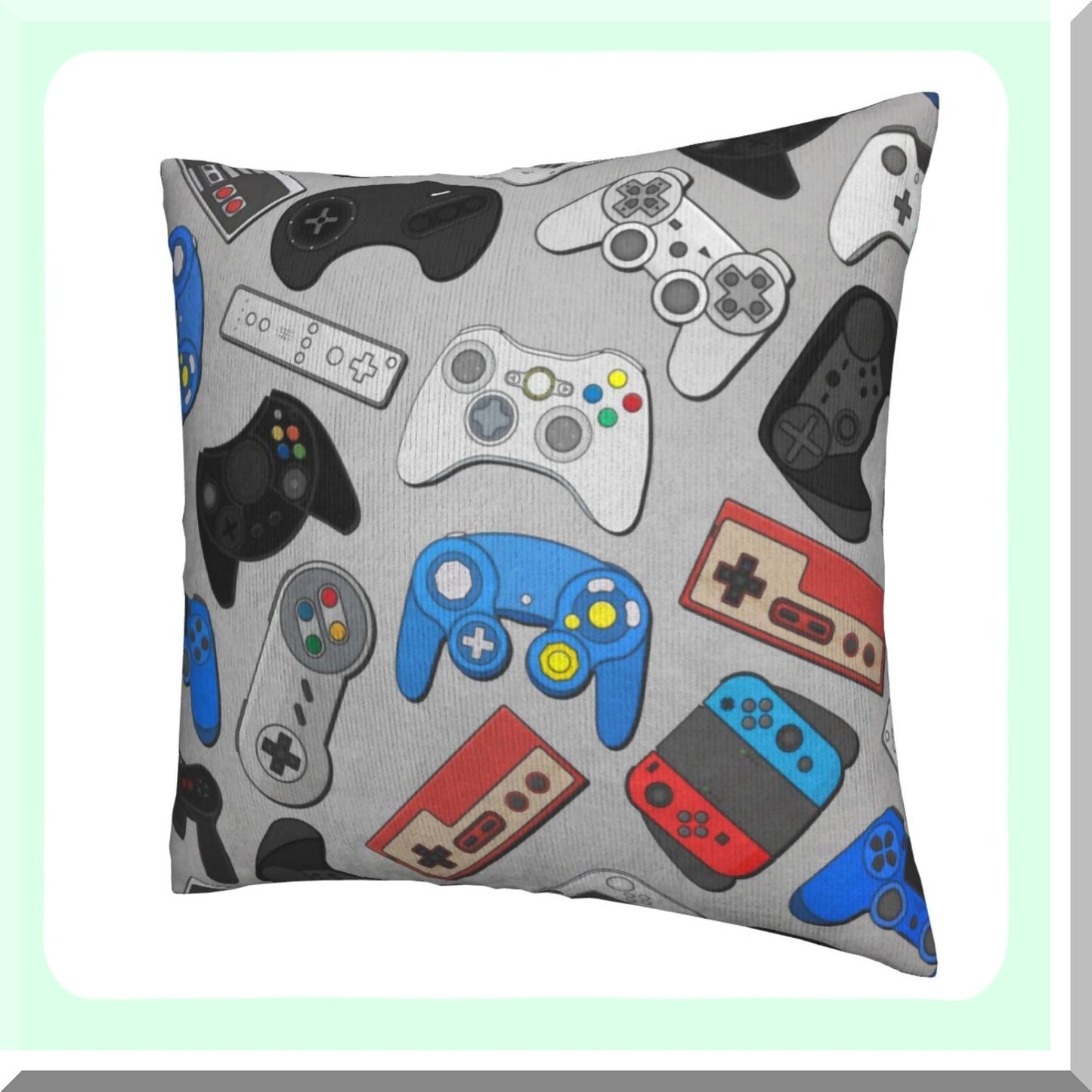 Colorful Gamepad Throw Pillow Covers - Set of 2 Grey Background Video Game Controller Square Cushion Cases - Home Decor for Bedroom Sofa Chair - 18"x18"