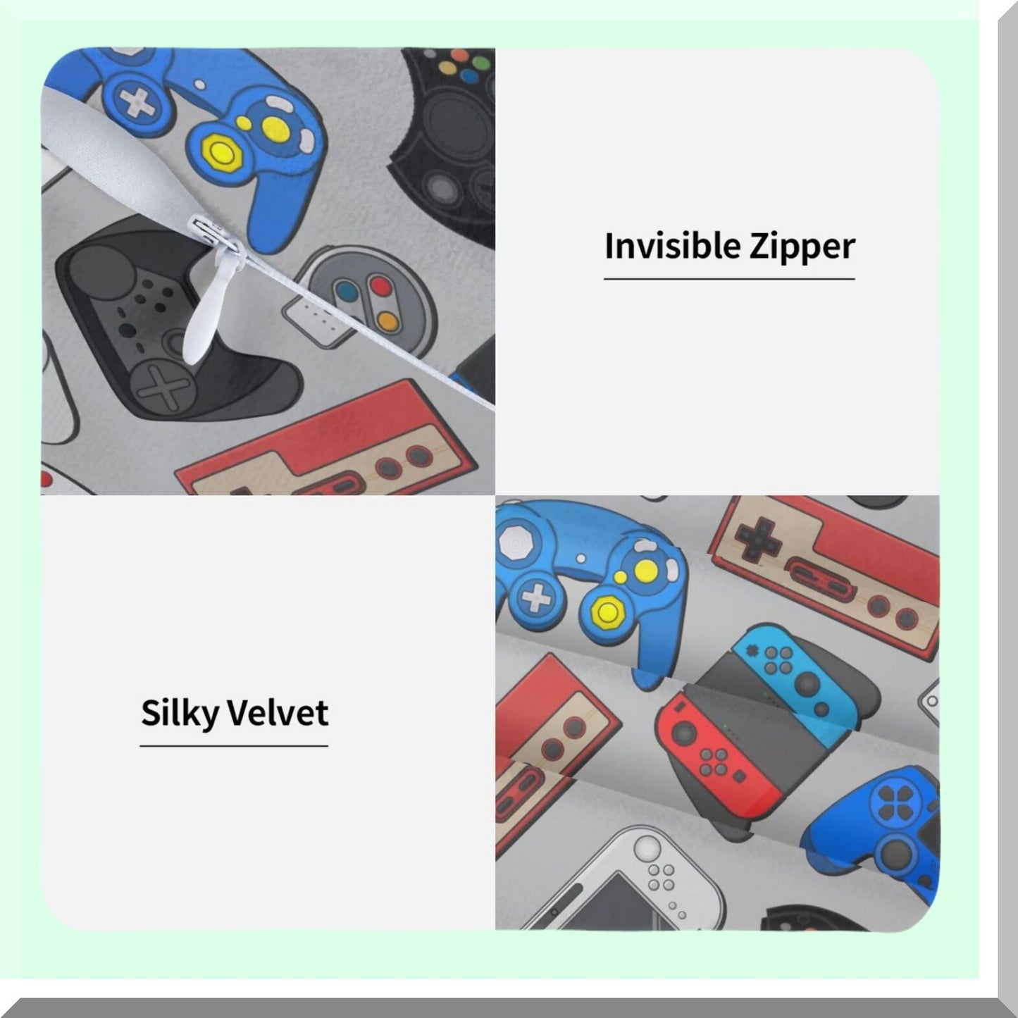 Colorful Gamepad Throw Pillow Covers - Set of 2 Grey Background Video Game Controller Square Cushion Cases - Home Decor for Bedroom Sofa Chair - 18"x18"