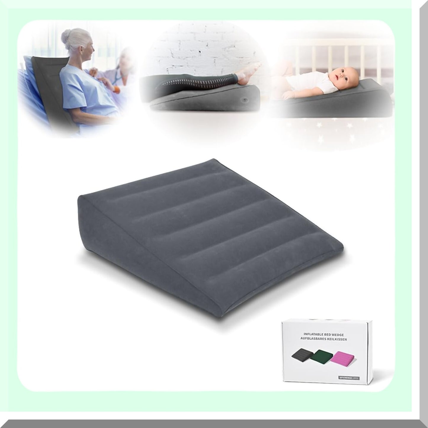 FastInflate Triangle Support Pillow - Portable Leg Elevation & Back Support for Sleeping, Acid Reflux, Snoring & Footrest. Adjustable Incline with Deflation Valve.