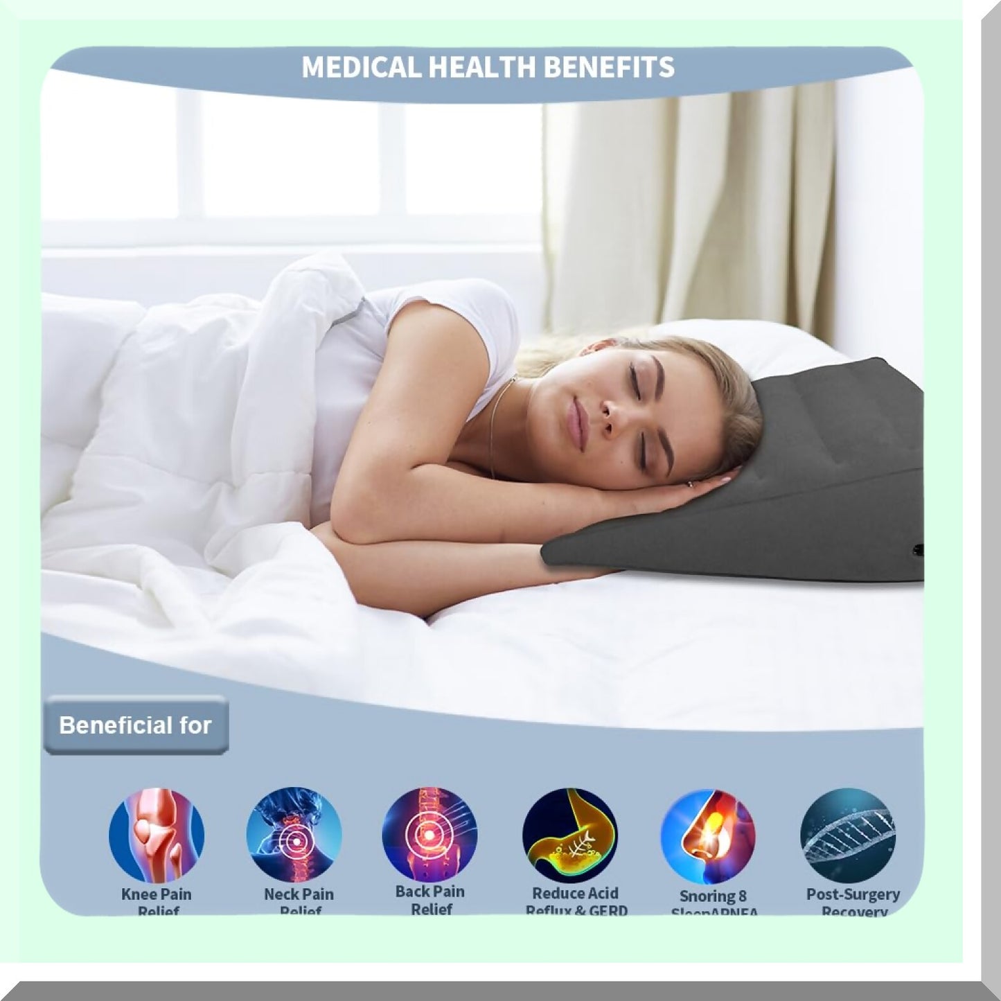 FastInflate Triangle Support Pillow - Portable Leg Elevation & Back Support for Sleeping, Acid Reflux, Snoring & Footrest. Adjustable Incline with Deflation Valve.