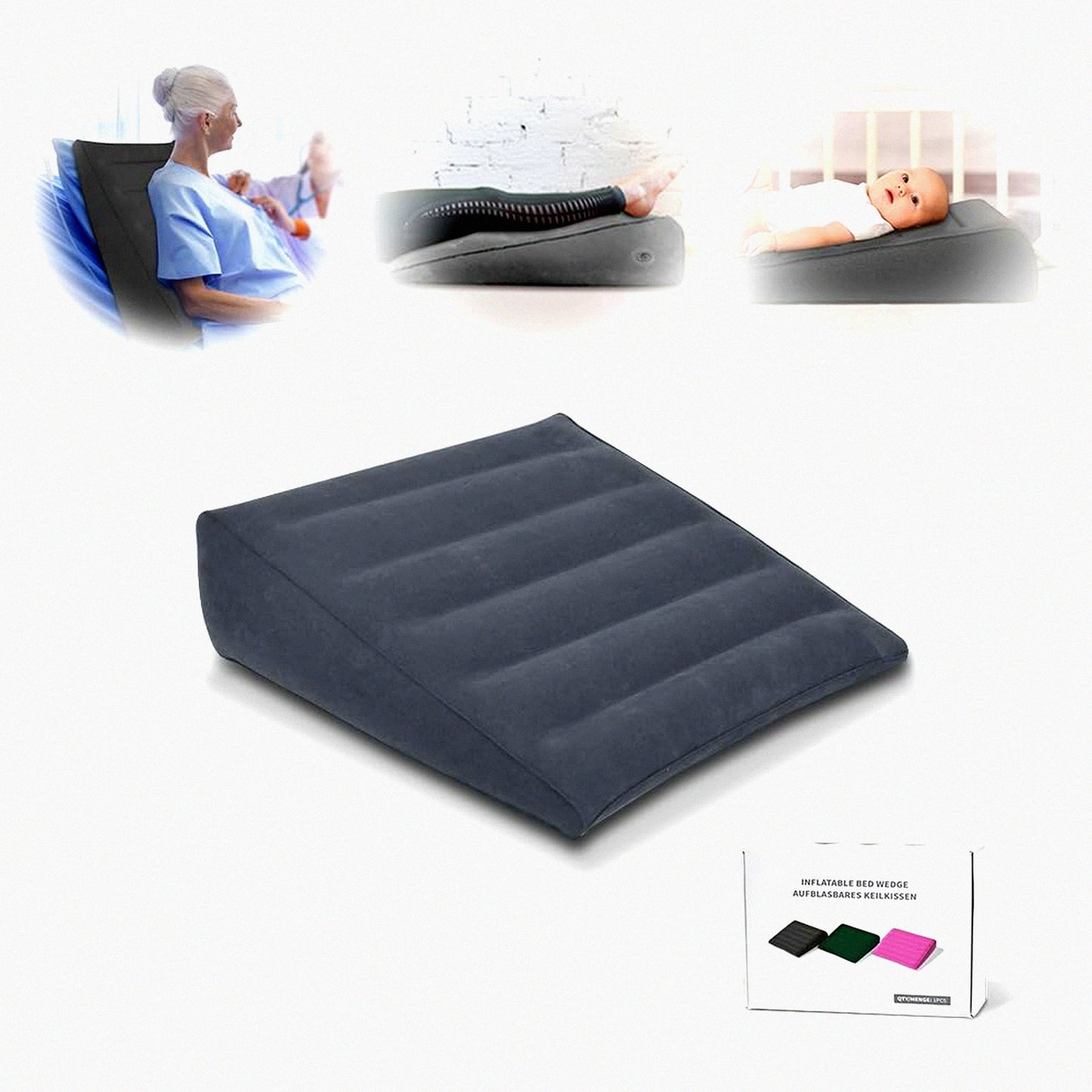 FastInflate Triangle Support Pillow - Portable Leg Elevation & Back Support for Sleeping, Acid Reflux, Snoring & Footrest. Adjustable Incline with Deflation Valve.