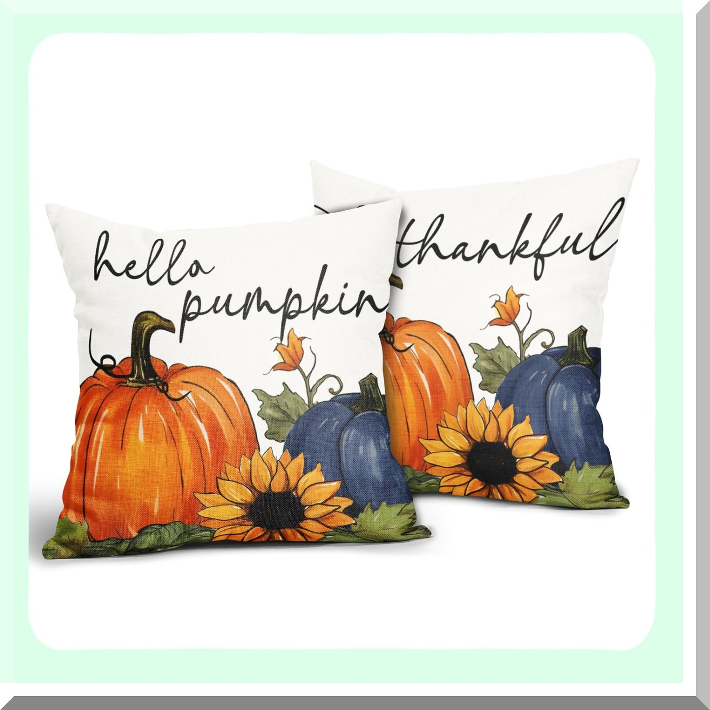 Sunflower Harvest Pillowcase Set - Autumn Decorative Cushion Covers 18x18 Inch - Fall Pumpkin Throw Pillow Covers for Indoor Party, Patio Sofa - Cotton Linen Square Thanksgiving Decor