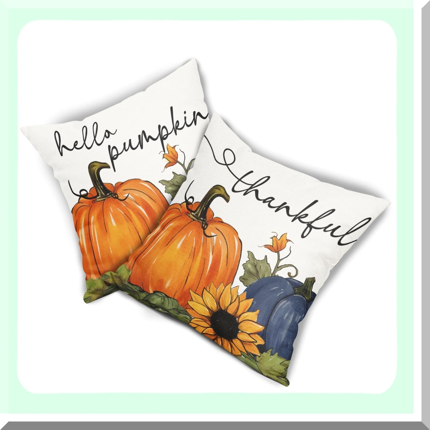 Sunflower Harvest Pillowcase Set - Autumn Decorative Cushion Covers 18x18 Inch - Fall Pumpkin Throw Pillow Covers for Indoor Party, Patio Sofa - Cotton Linen Square Thanksgiving Decor