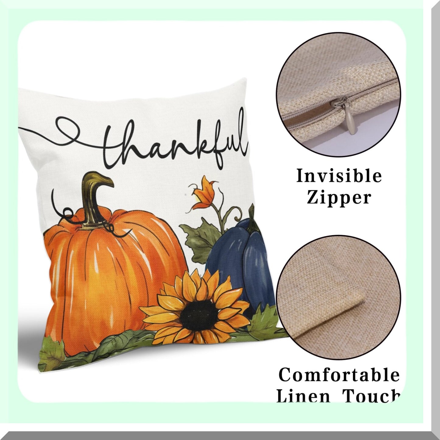 Sunflower Harvest Pillowcase Set - Autumn Decorative Cushion Covers 18x18 Inch - Fall Pumpkin Throw Pillow Covers for Indoor Party, Patio Sofa - Cotton Linen Square Thanksgiving Decor