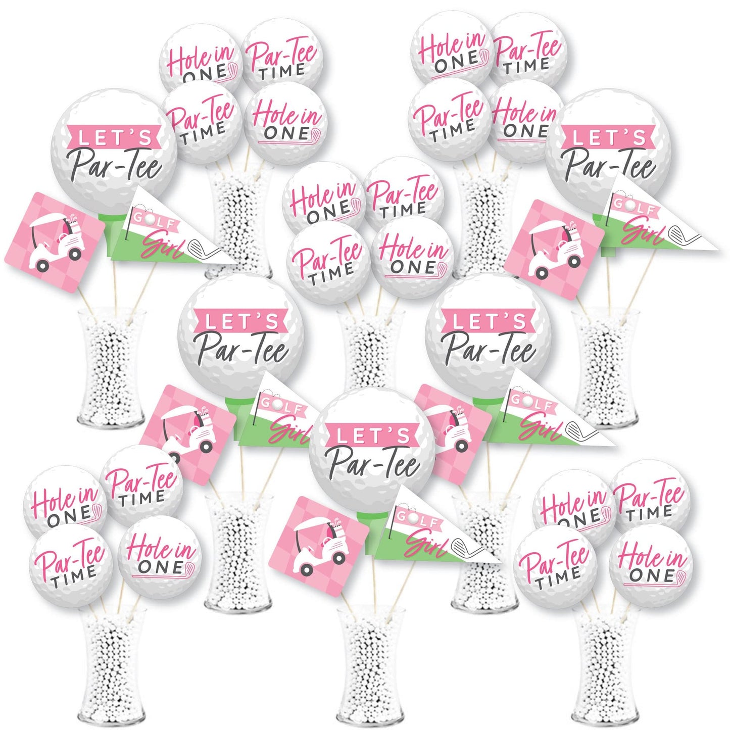 Pink Tee Party Centerpiece Sticks - Golf Girl Birthday or Baby Shower Table Toppers Set of 35 - Showstopper Decor for Golf Theme Celebration
