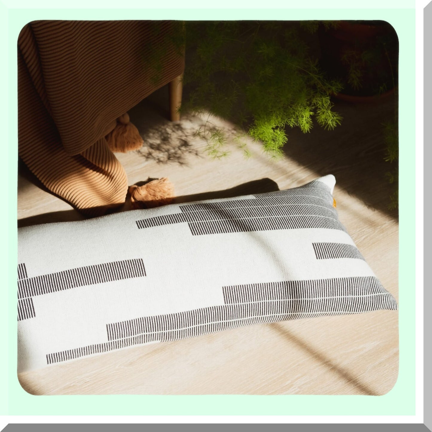 Geometric Cotton Lumbar Pillow Cover - Modern Black Cream Design - 14x36 Throw Pillow Case - Soft Decorative Cushion Cover