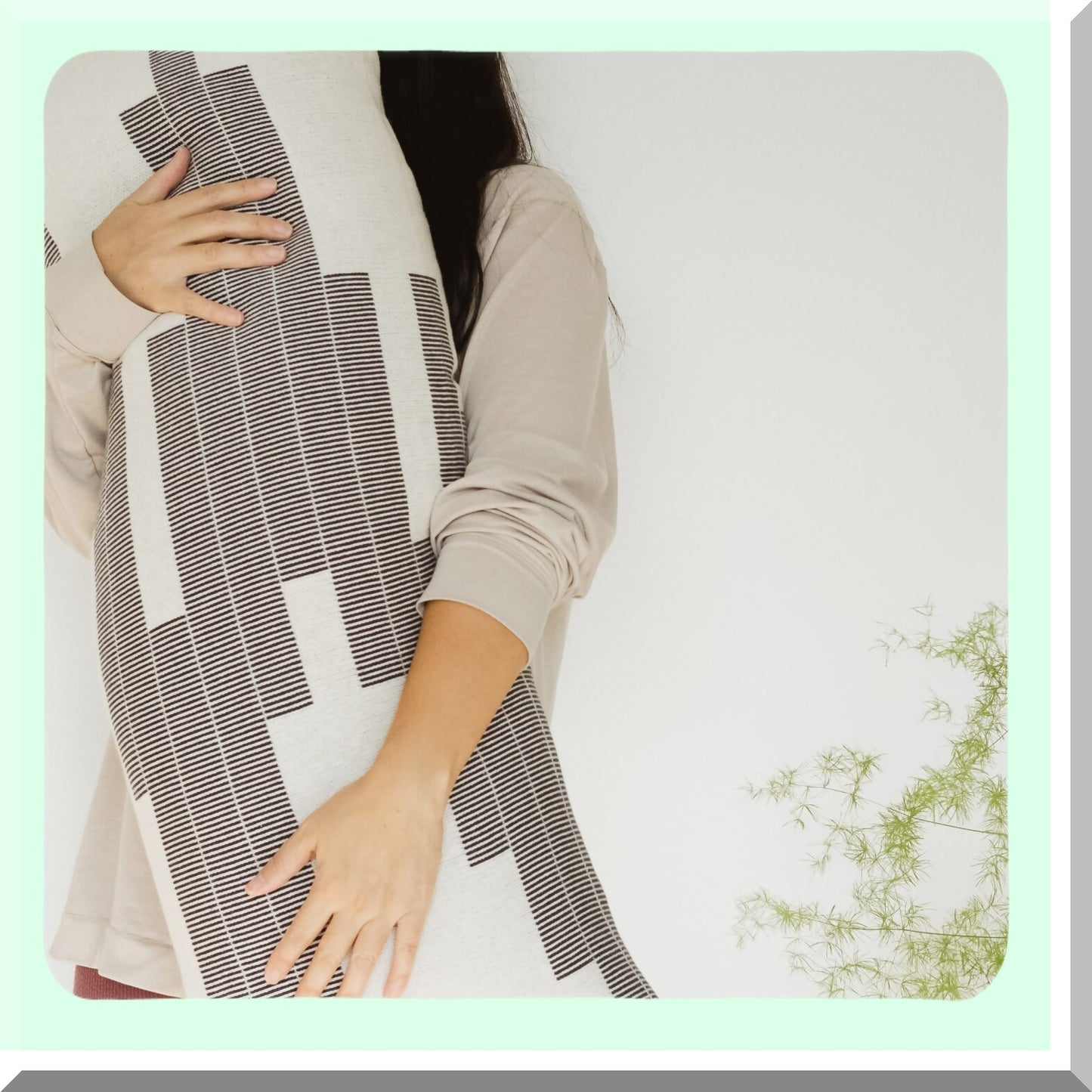 Geometric Cotton Lumbar Pillow Cover - Modern Black Cream Design - 14x36 Throw Pillow Case - Soft Decorative Cushion Cover