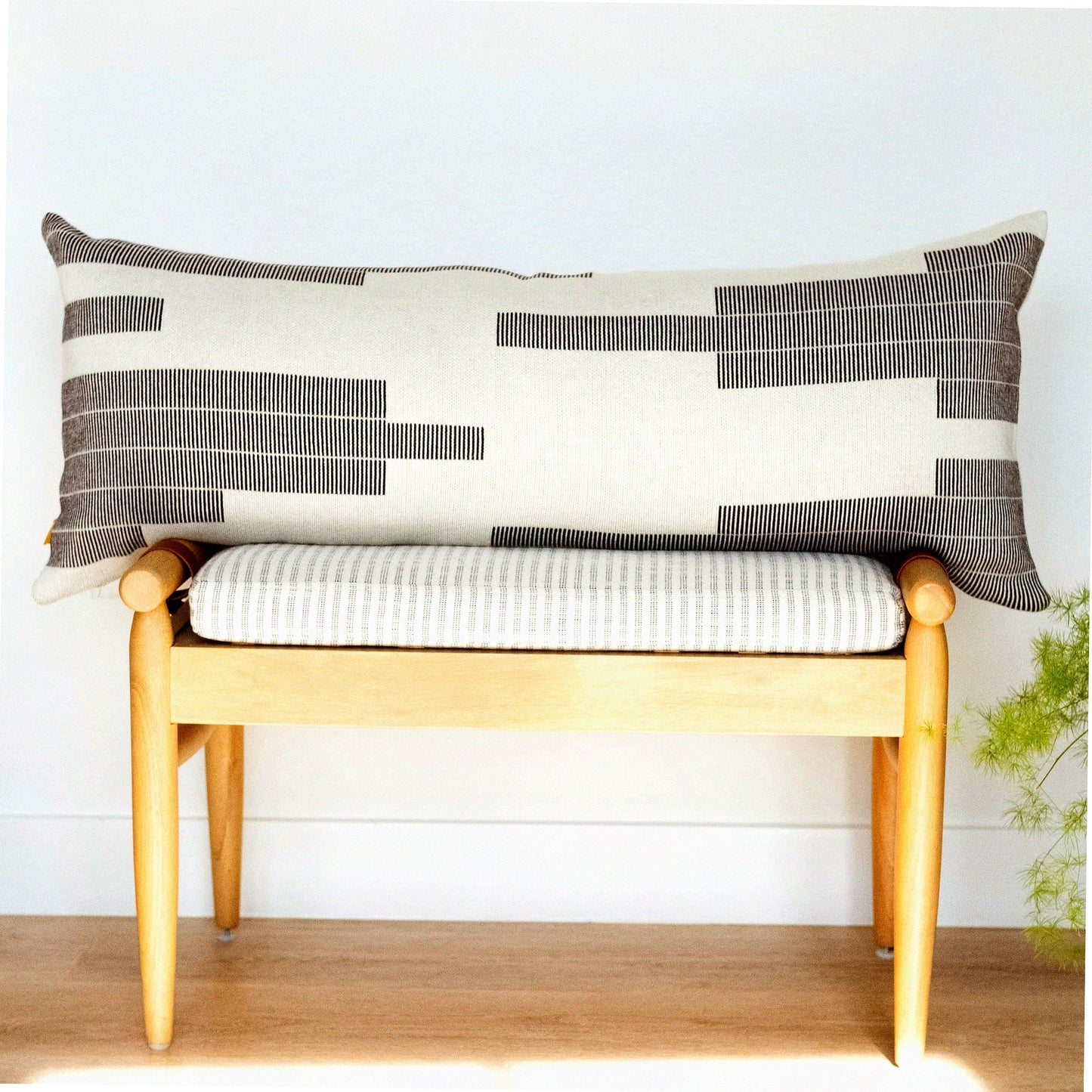 Geometric Cotton Lumbar Pillow Cover - Modern Black Cream Design - 14x36 Throw Pillow Case - Soft Decorative Cushion Cover