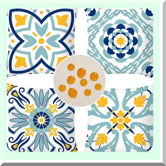 Waterproof Boho Garden Pillow Covers - Set of 4 Decorative Outdoor Throw Pillow Covers 18x18 for Patio & Balcony Decorations