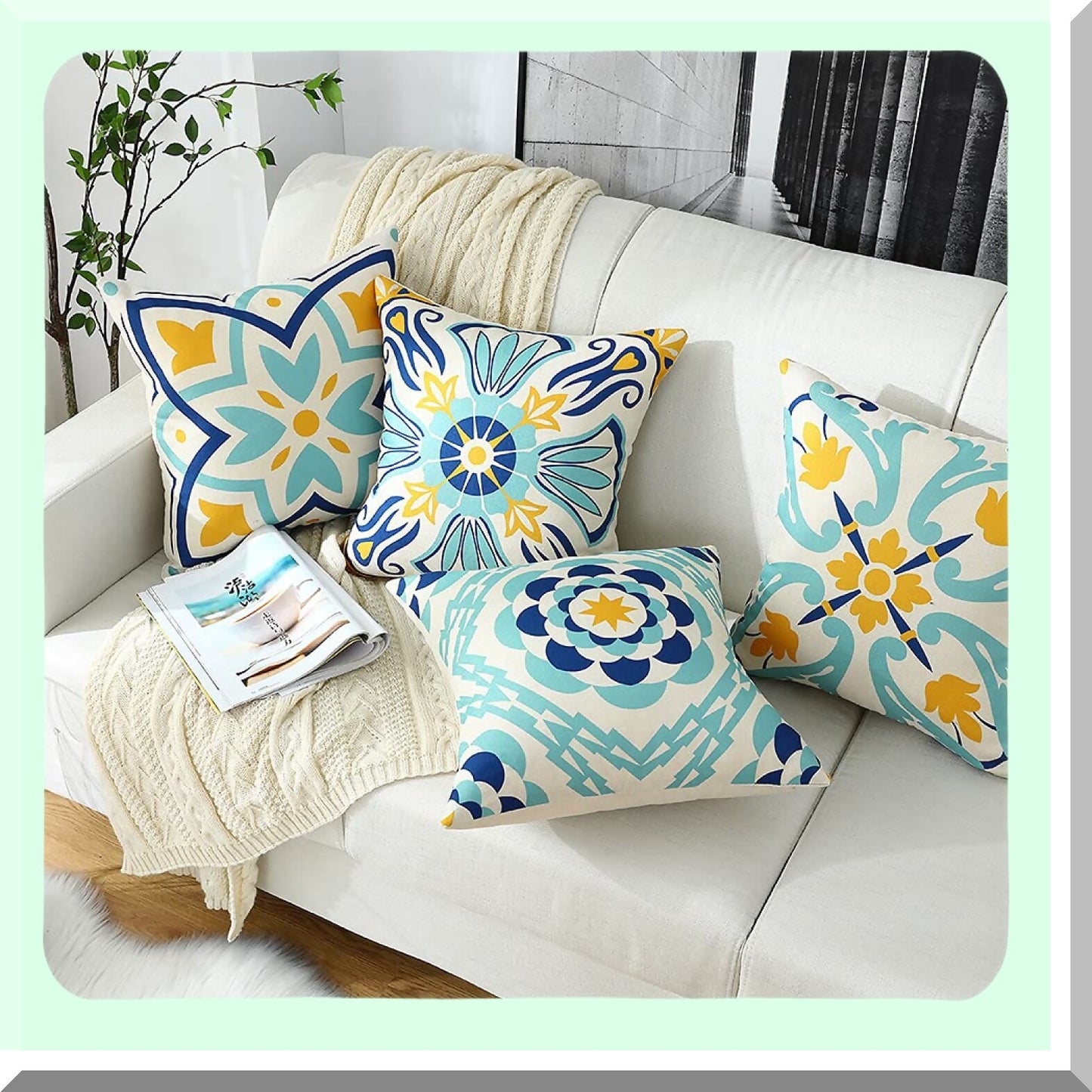 Waterproof Boho Garden Pillow Covers - Set of 4 Decorative Outdoor Throw Pillow Covers 18x18 for Patio & Balcony Decorations