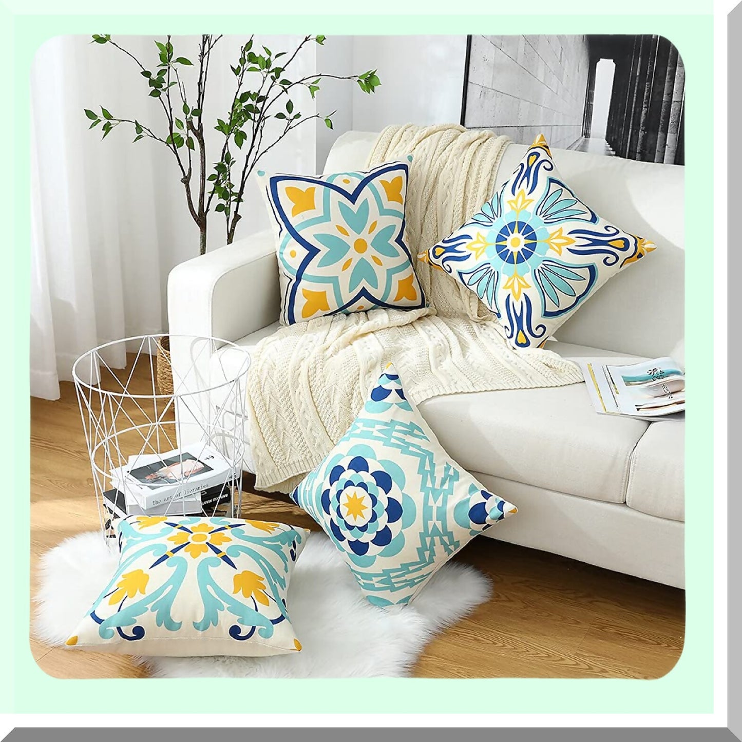 Waterproof Boho Garden Pillow Covers - Set of 4 Decorative Outdoor Throw Pillow Covers 18x18 for Patio & Balcony Decorations