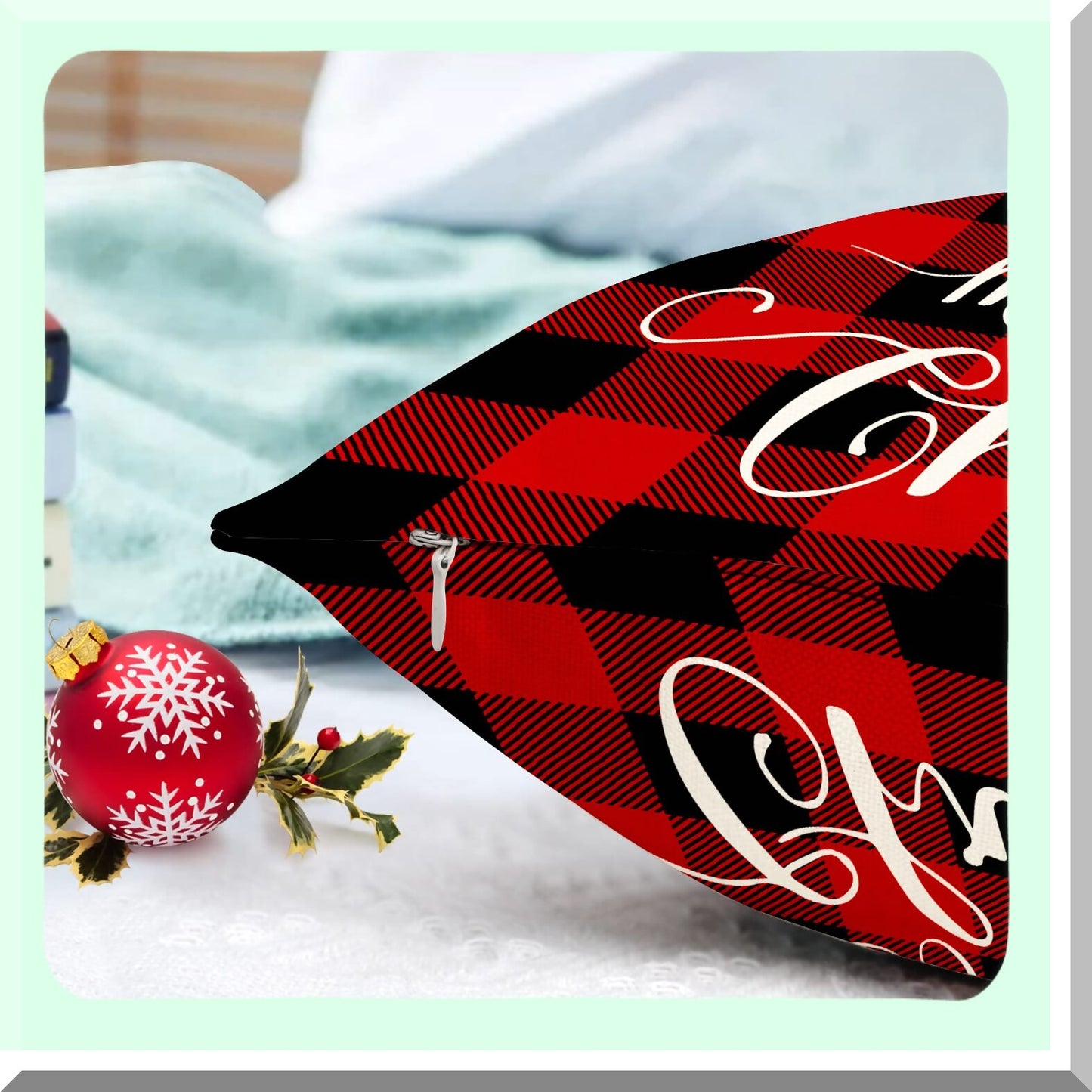 Buffalo Plaid Farmhouse Tree Linen Pillow Cover - Red Black 12x20 Inch Throw Cushion Case for Sofa Chair - Decorations Home Décor