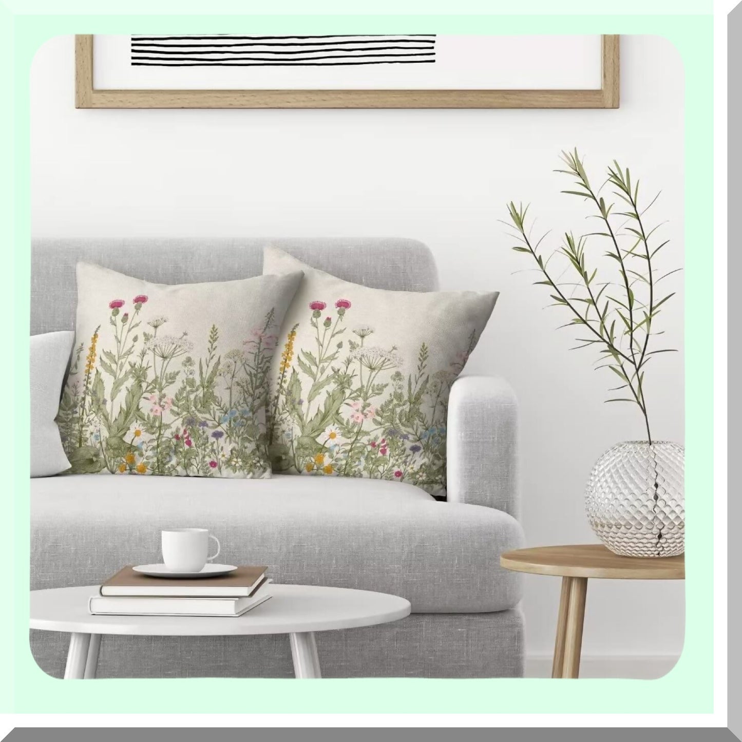 Wildflower Spring Farmhouse Pillow Covers - Set of 2, 18 X 18 Inch Floral Plant Outdoor Decorative Throw Pillows for Couch, Home Sofa Living Room Green