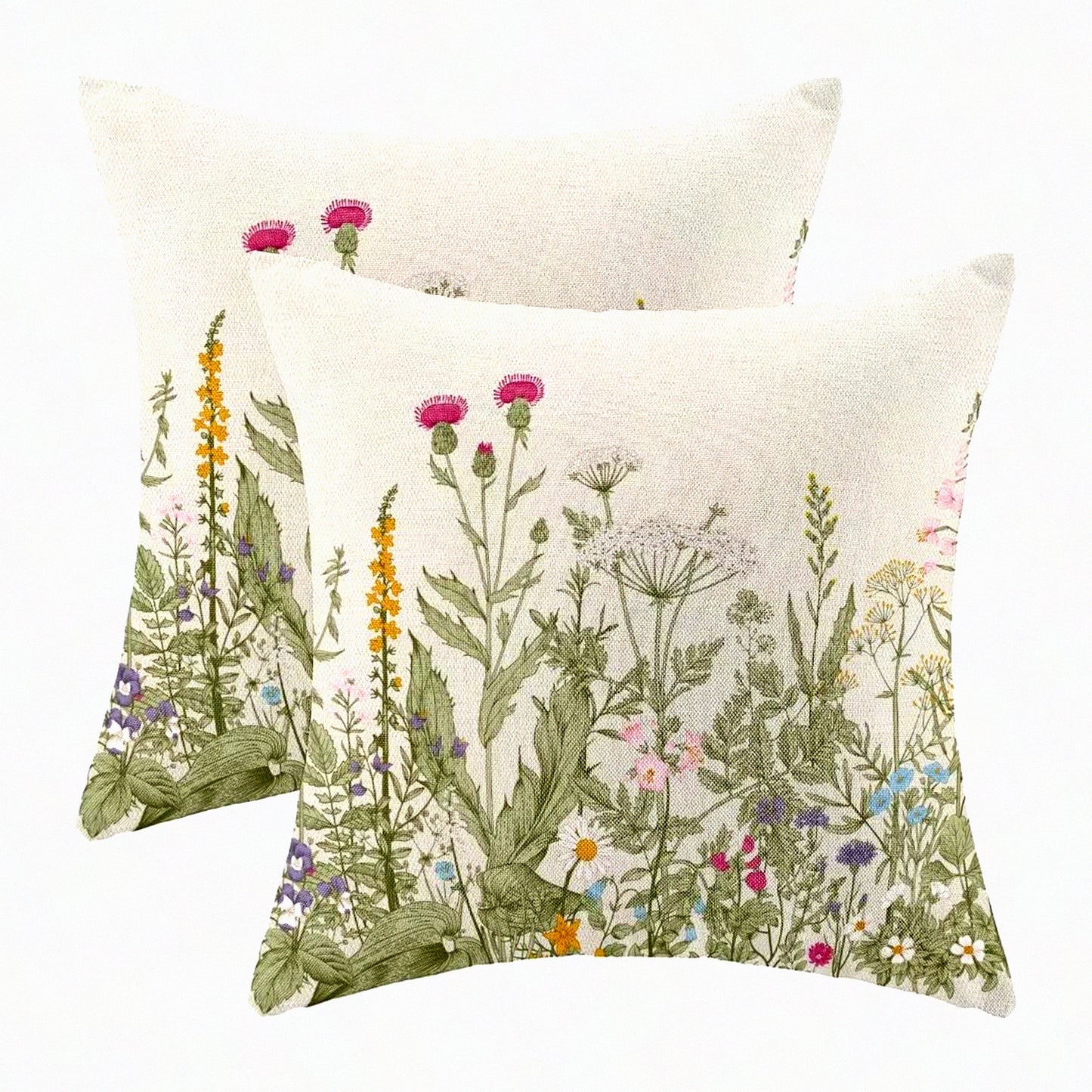 Wildflower Spring Farmhouse Pillow Covers - Set of 2, 18 X 18 Inch Floral Plant Outdoor Decorative Throw Pillows for Couch, Home Sofa Living Room Green