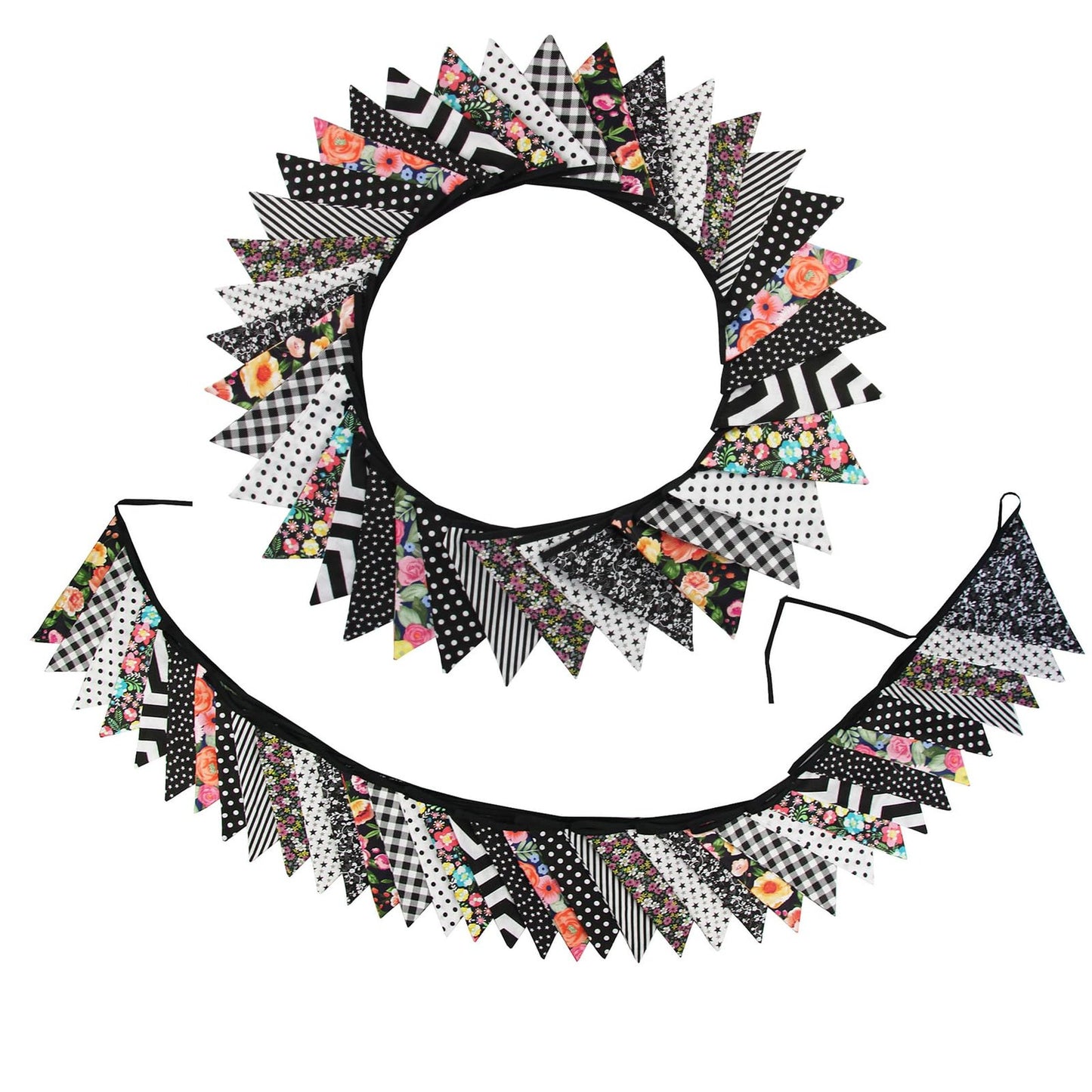 Black Floral Fabric Pennant Banner for Party Decorations