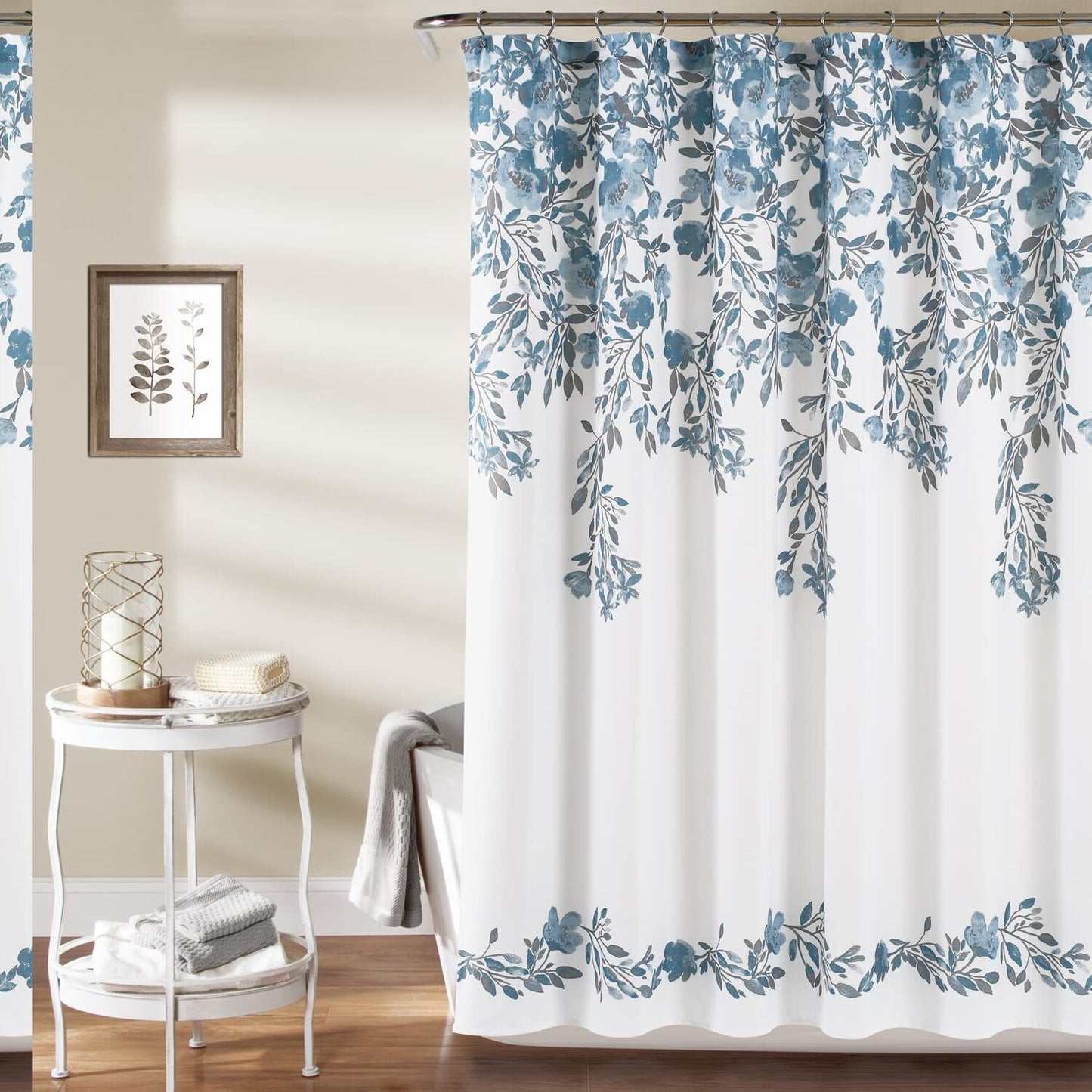 Tanisha Blue Gray Floral Shower Curtain 72x72