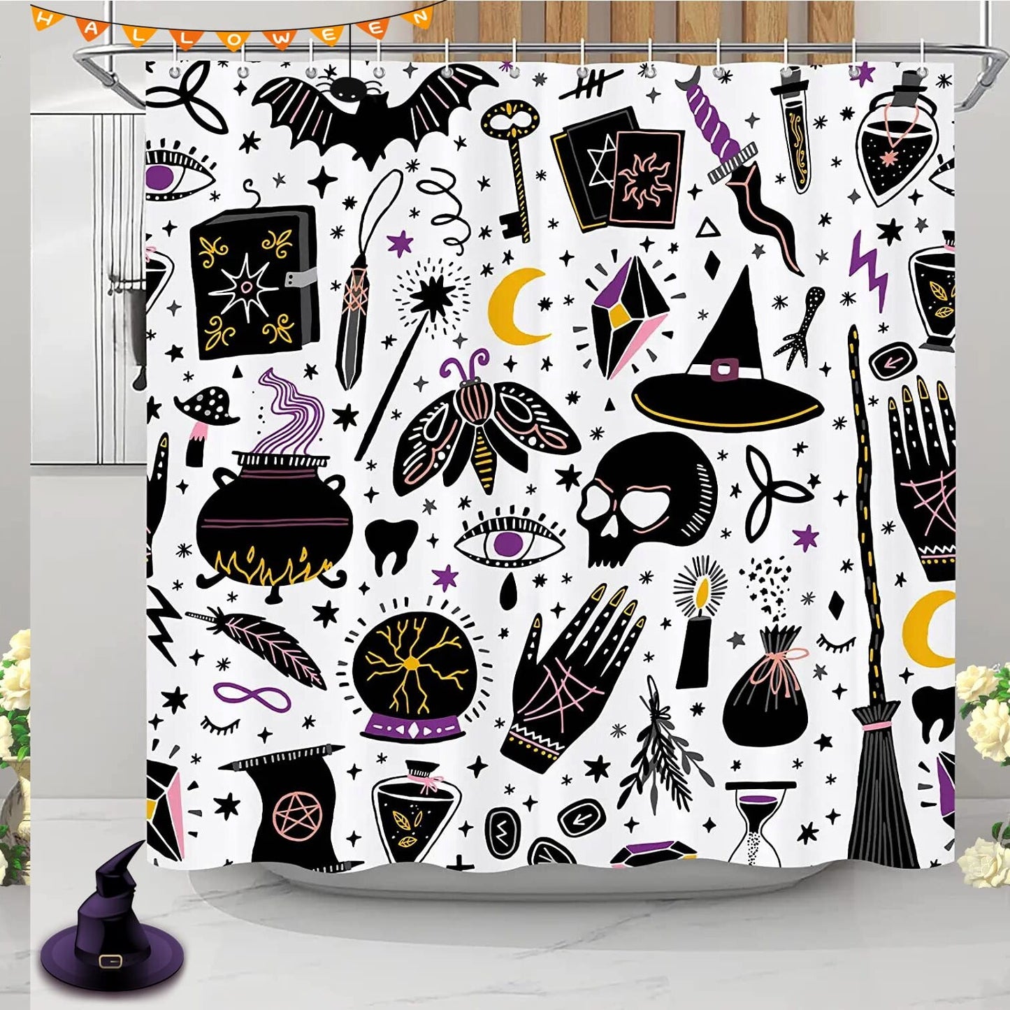 Bohemian Black and White Shower Curtain Set
