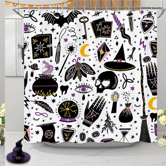 Bohemian Black and White Shower Curtain Set