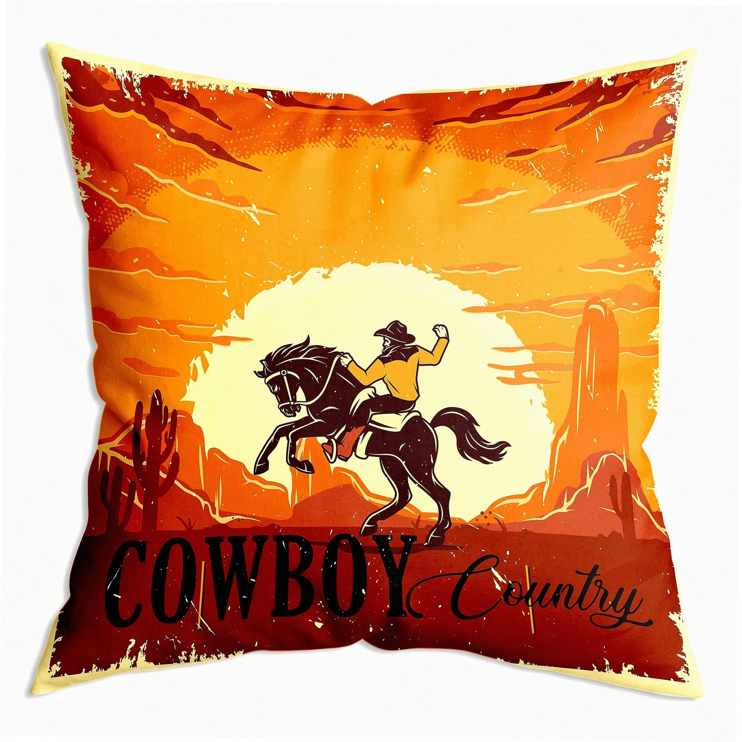 Rustic Western Vintage Boho Pillow Covers - Country Style Cushion Cover for Sofa Couch Bed - 18x18 Inch Decor - Cowboy Inspired