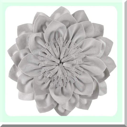 Floral Bloom Round Accent Pillow - 3D Flower Decorative Cushion for Couch & Bed - 14" Grey Home Decor Insert Included