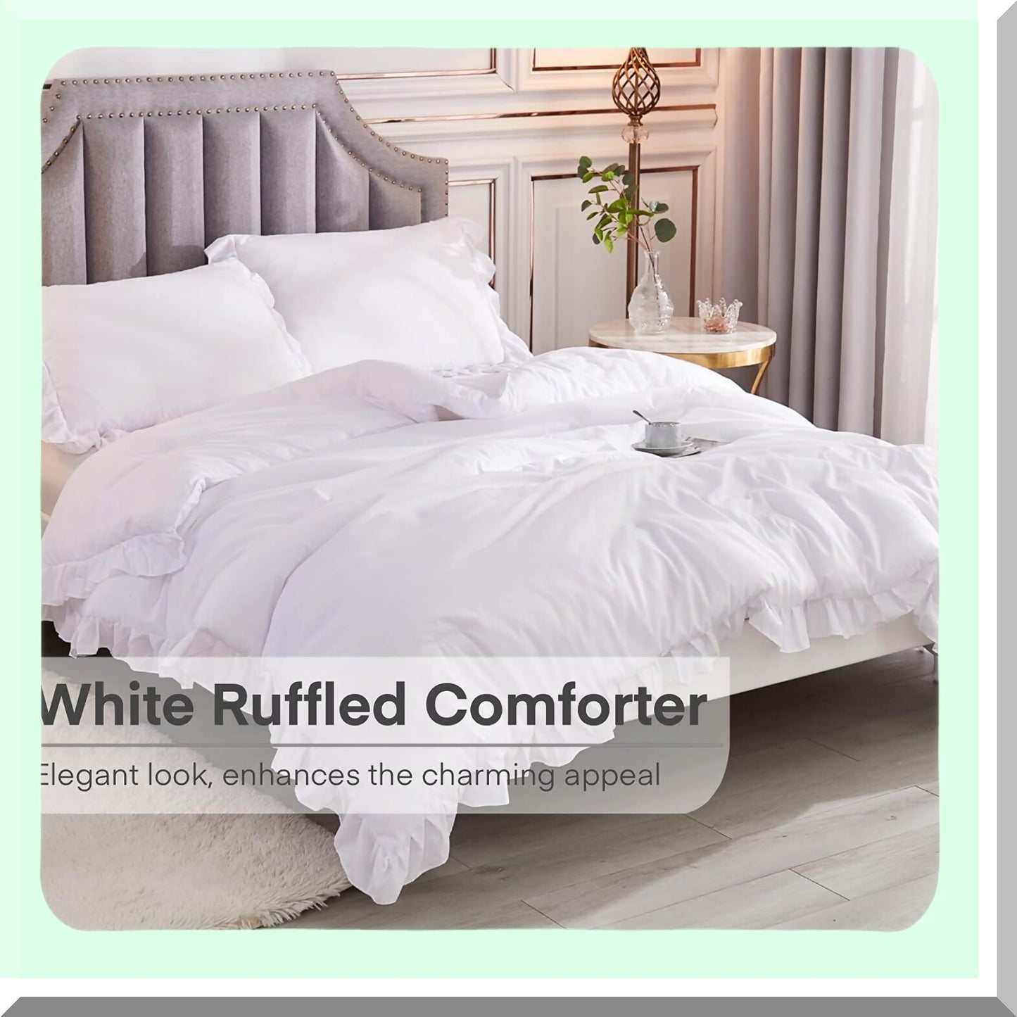 White Farmhouse Ruffle Comforter Set - 3 Piece Cal Solid Shabby Chic Bedding - Oversized Lightweight Down Alternative Bed Set for Adults - All Season Soft Men Women