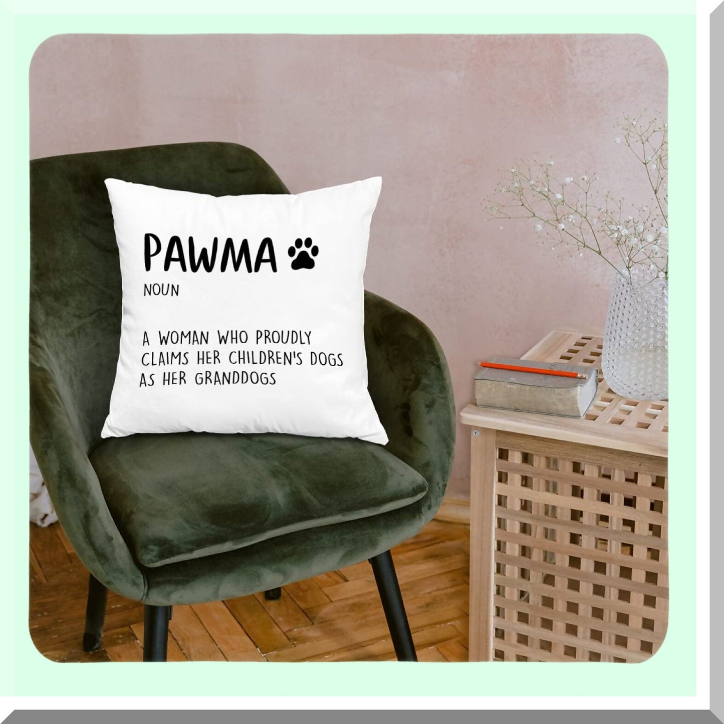 Pawma Decorative Dog Grandma Throw Pillow - Minimalist Farmhouse Cushion Cover for Sofa Bed Couch - 18x18 Inch Home Decor