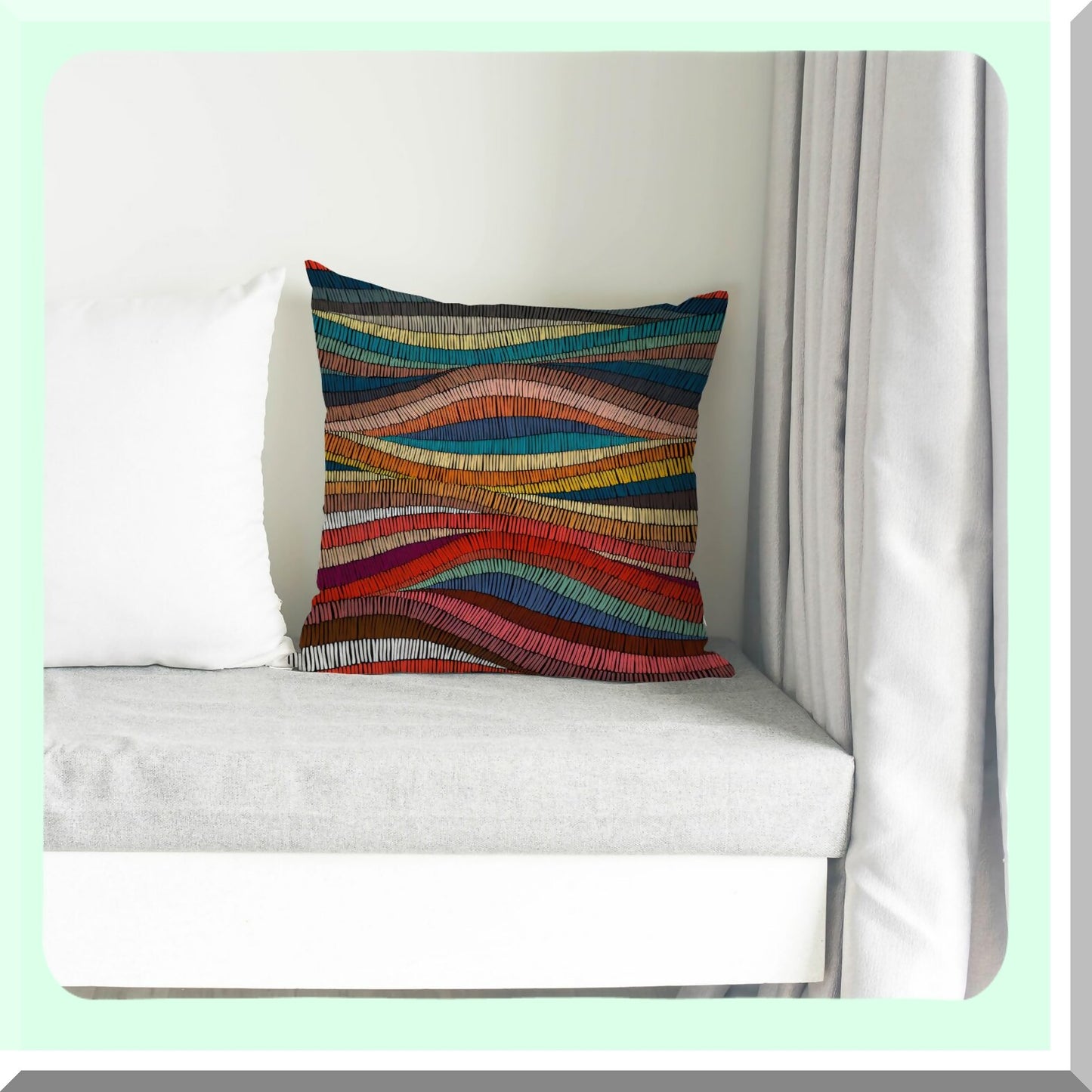 Rainbow Boho Chic Pillow Covers - Mid Century Modern Decor 18x18 - Colorful Bohemian Print Throw Pillowcase for Living Room & Bedroom