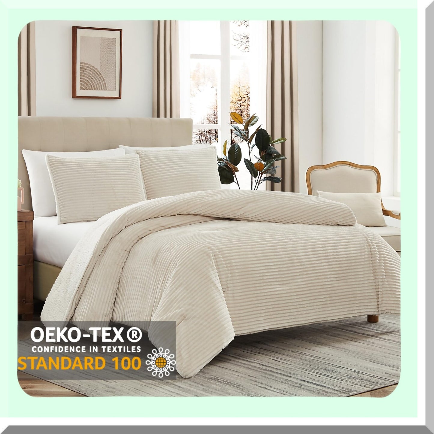 Ivory Sherpa Plush Queen Comforter Set - Winter Warmth 3-Piece Bedding Ensemble - Ultra-Soft Microplush Fleece - Cozy Reversible Design - 90''x90''