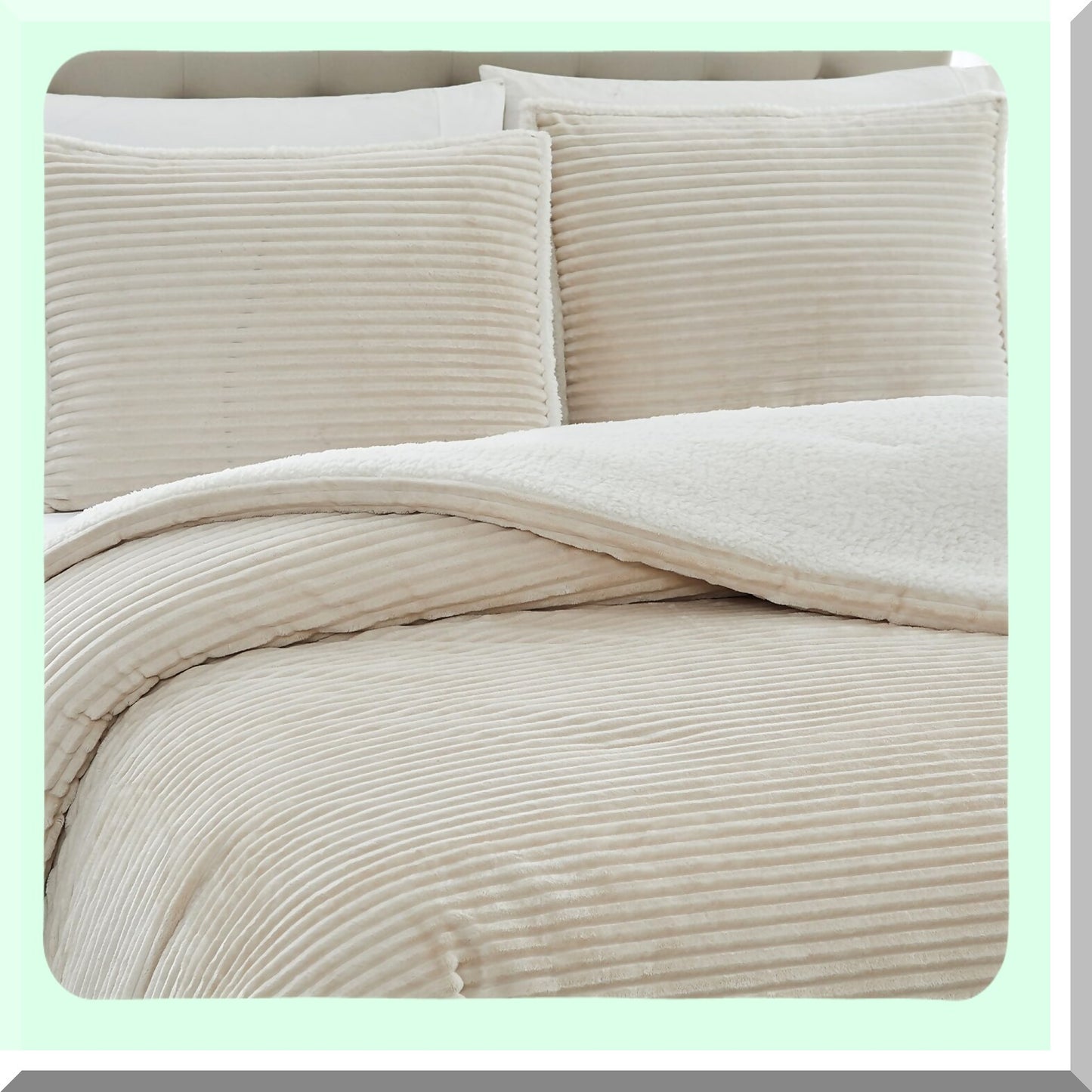 Ivory Sherpa Plush Queen Comforter Set - Winter Warmth 3-Piece Bedding Ensemble - Ultra-Soft Microplush Fleece - Cozy Reversible Design - 90''x90''