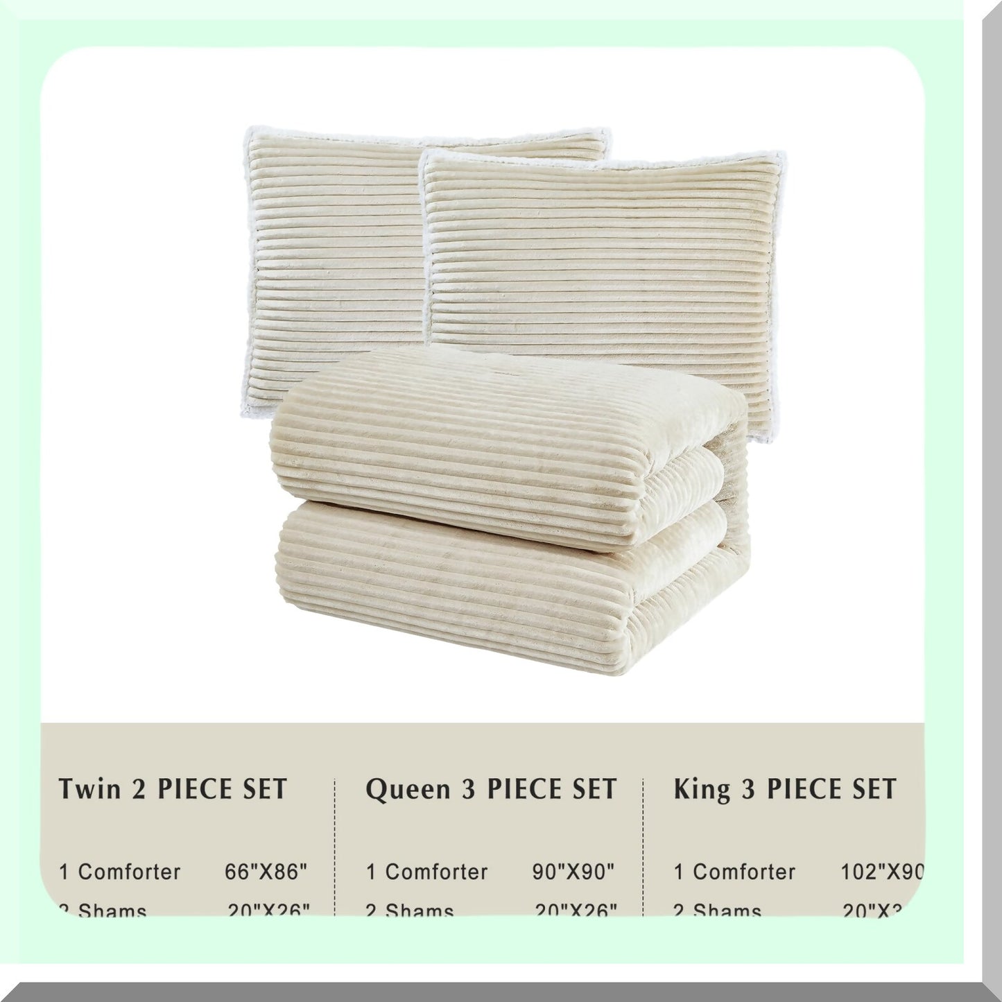 Ivory Sherpa Plush Queen Comforter Set - Winter Warmth 3-Piece Bedding Ensemble - Ultra-Soft Microplush Fleece - Cozy Reversible Design - 90''x90''