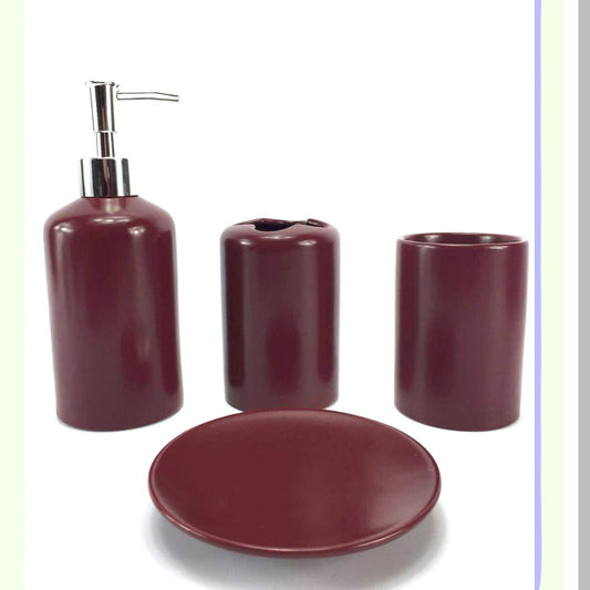 4 Piece Burgundy Ceramic Bathroom Accessories Set