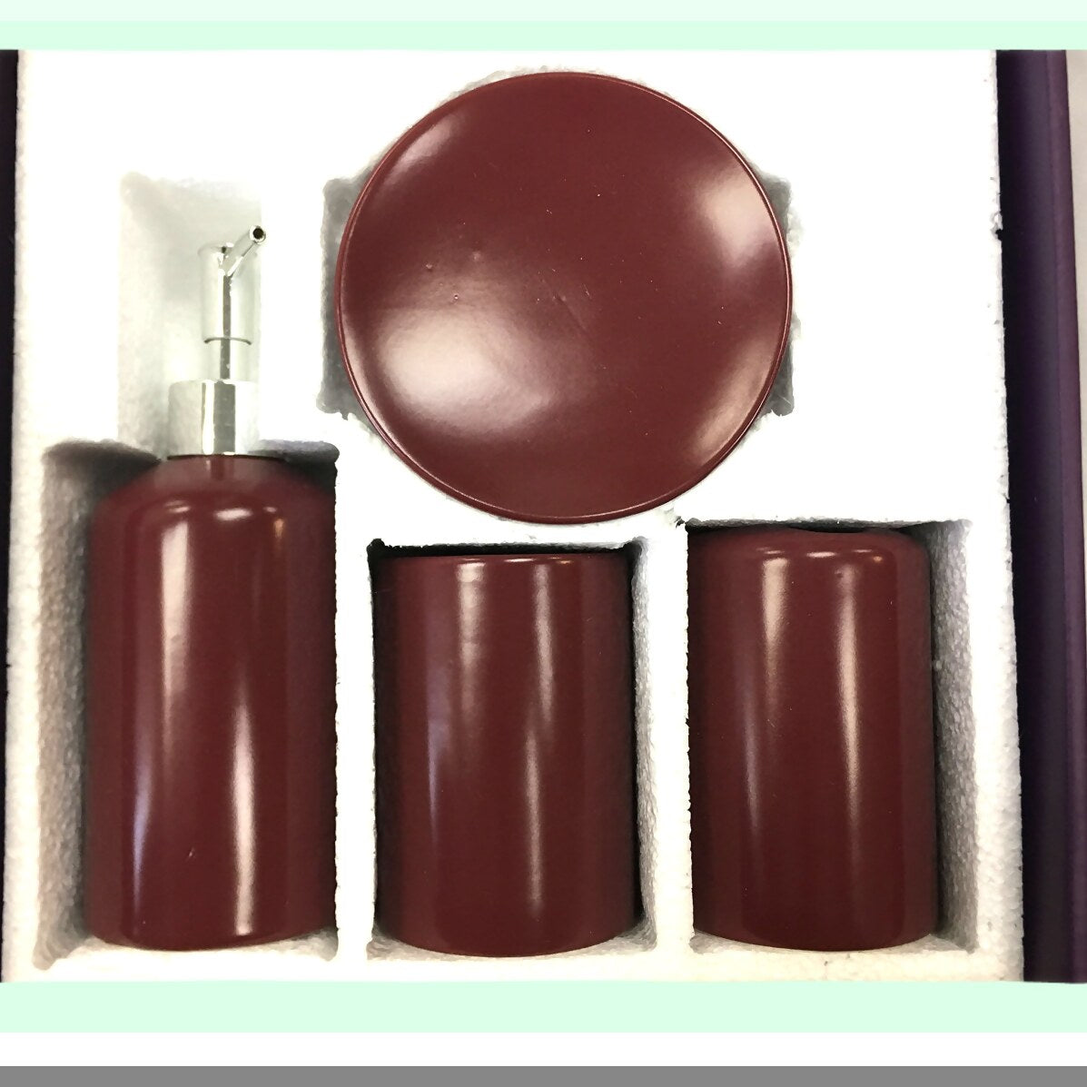 4 Piece Burgundy Ceramic Bathroom Accessories Set